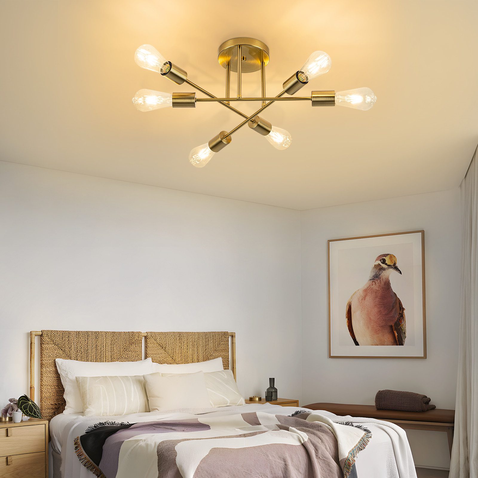 ZMH Deckenleuchten 6 Flammig Deckenlampe Vintage Retro ohne Leuchtmittel für Schlafzimmer, LED wechselbar, Deckenlampe Vintage Retro