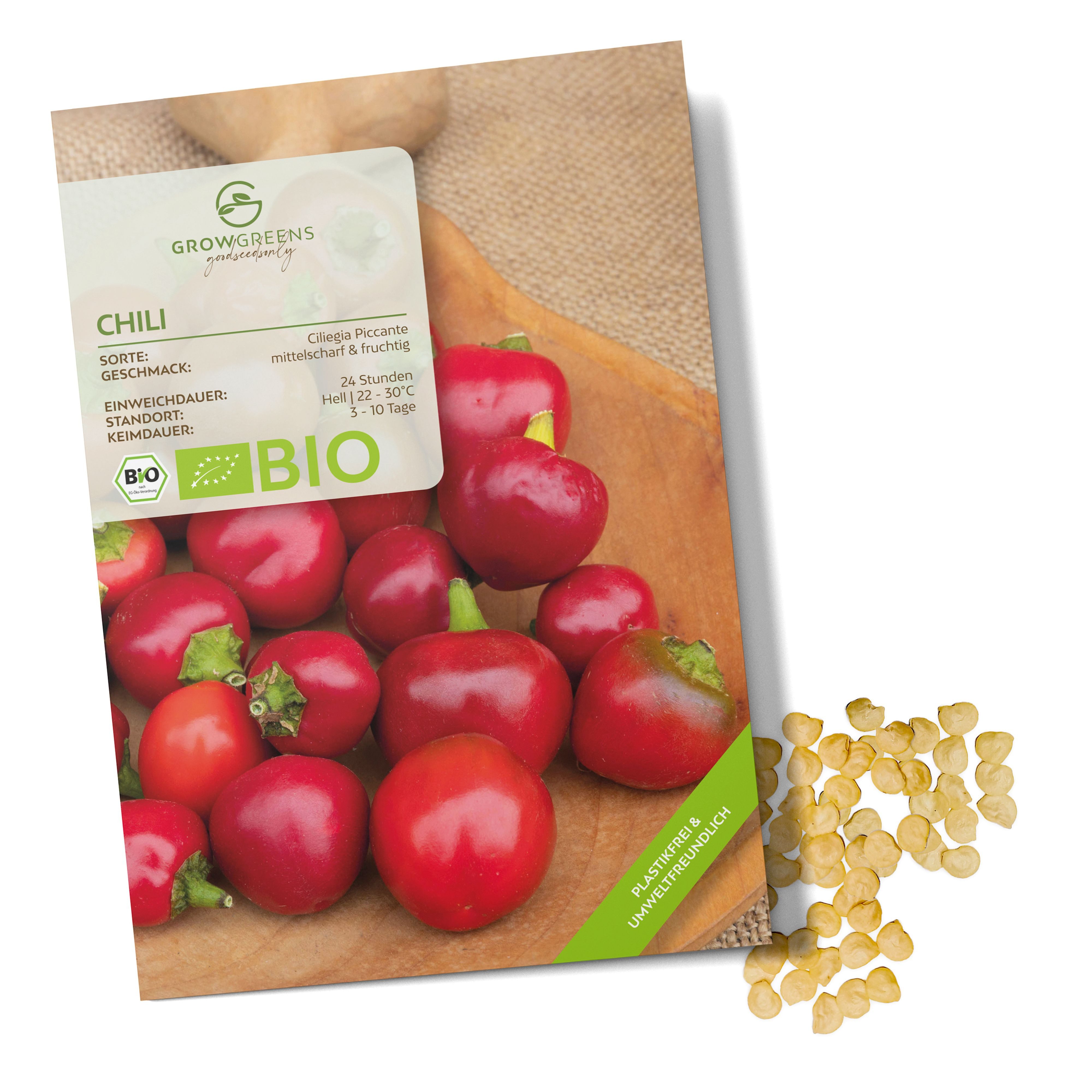 Gemüsesamen BIO Chili Samen (Ciliegia Piccante, 15.000 Scoville) - 10 Korn