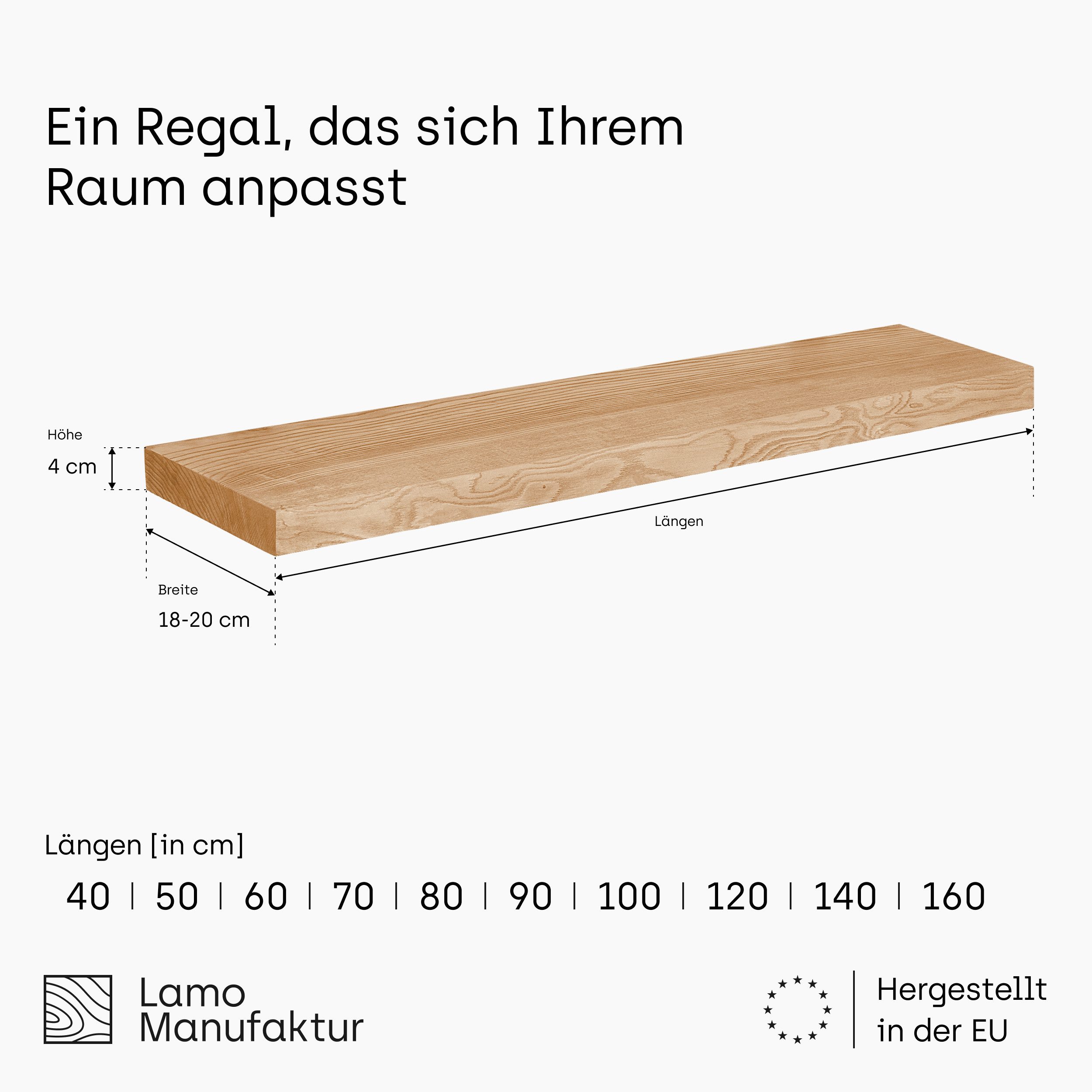LAMO Manufaktur Wandregal Pure: ohne Montage Set 40 cm, Komplett-Set, 40mm günstig online kaufen