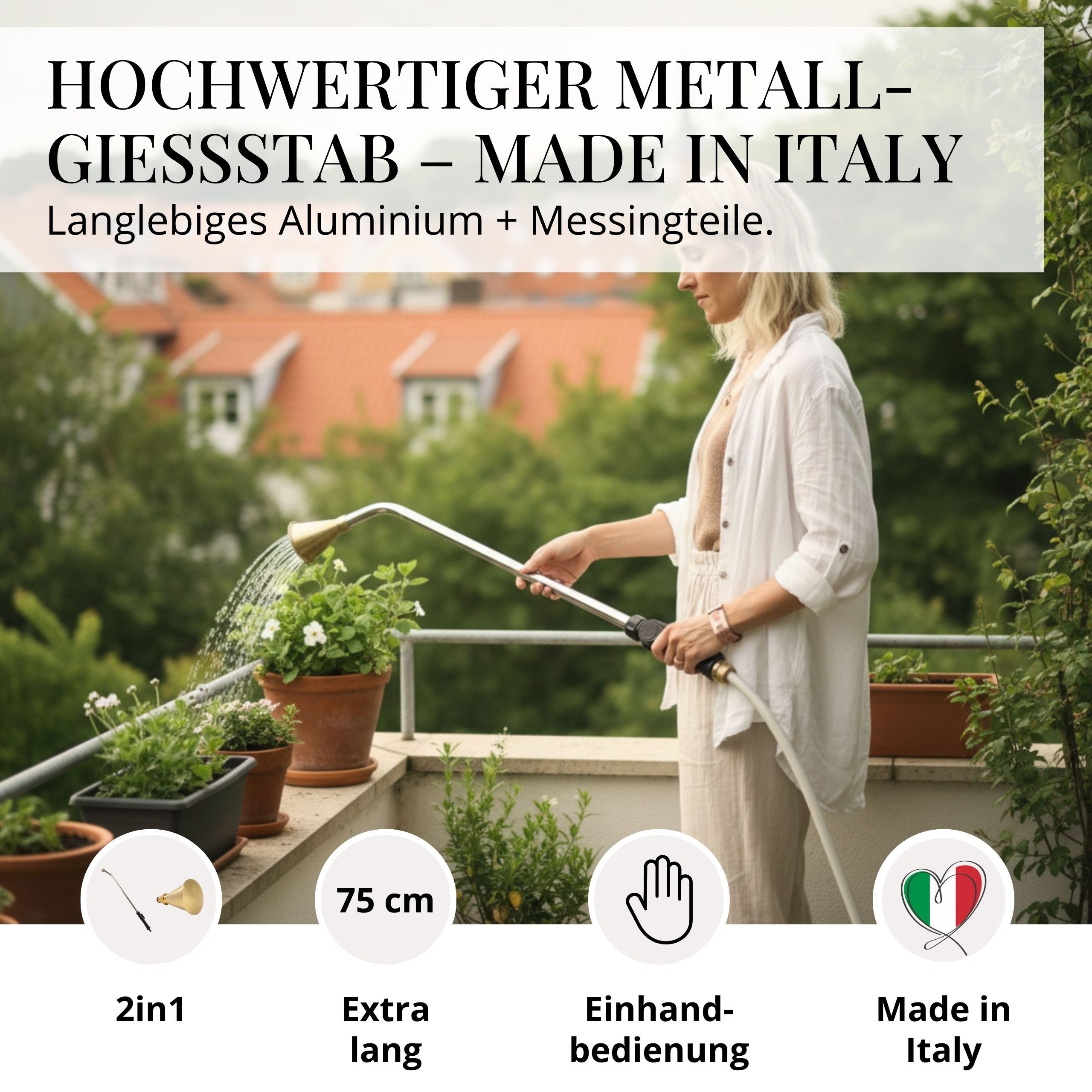 LIVLIG Bewässerungsbrause Gießstab Metall, 75 cm lang, (Set, 2-St., Gießstab mit Blumenbrause), Robustes Metall, 1/2 Zoll Klicksystem
