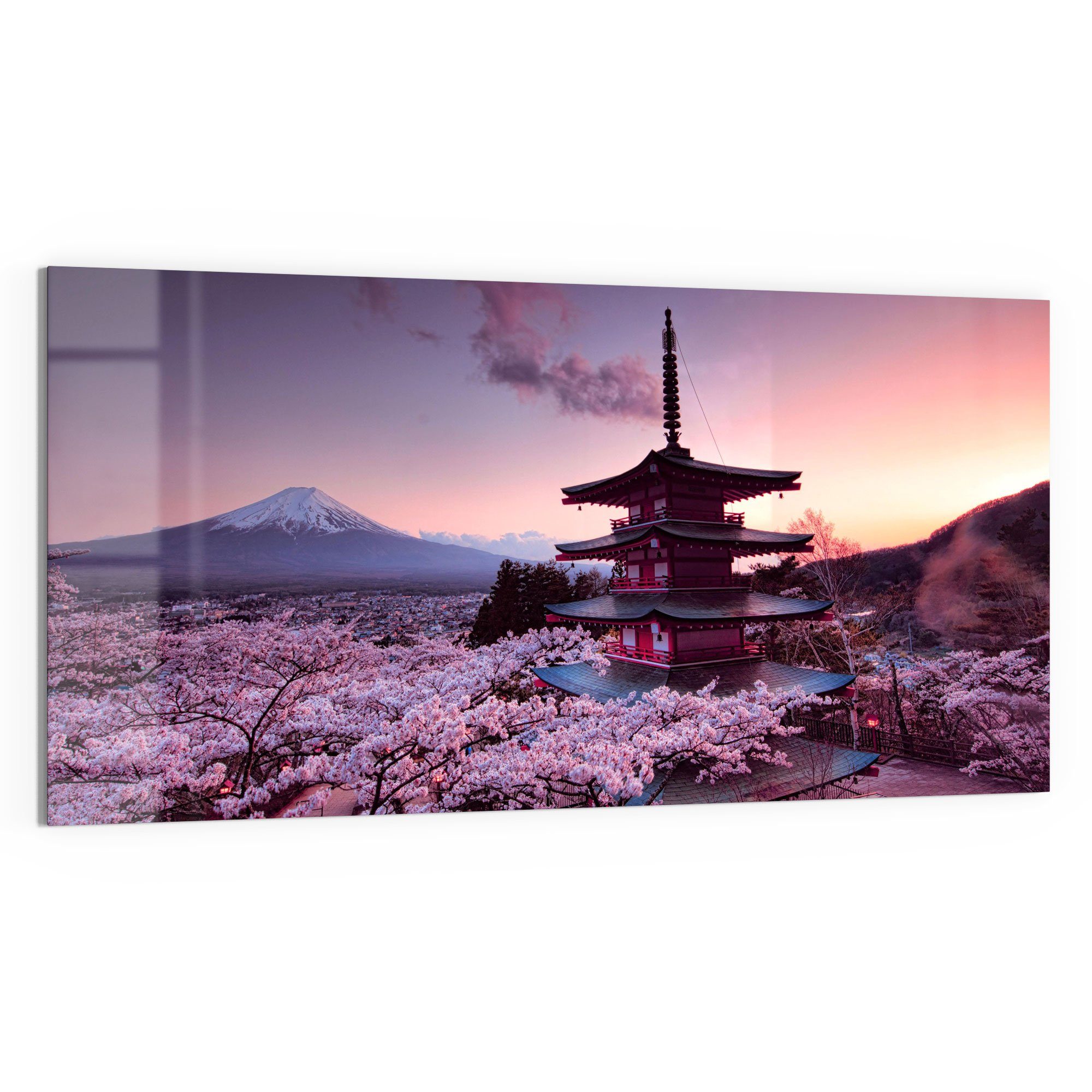 DEQORI Glasbild 'Kirschblüten Tempel Japan', 'Kirschblüten günstig online kaufen
