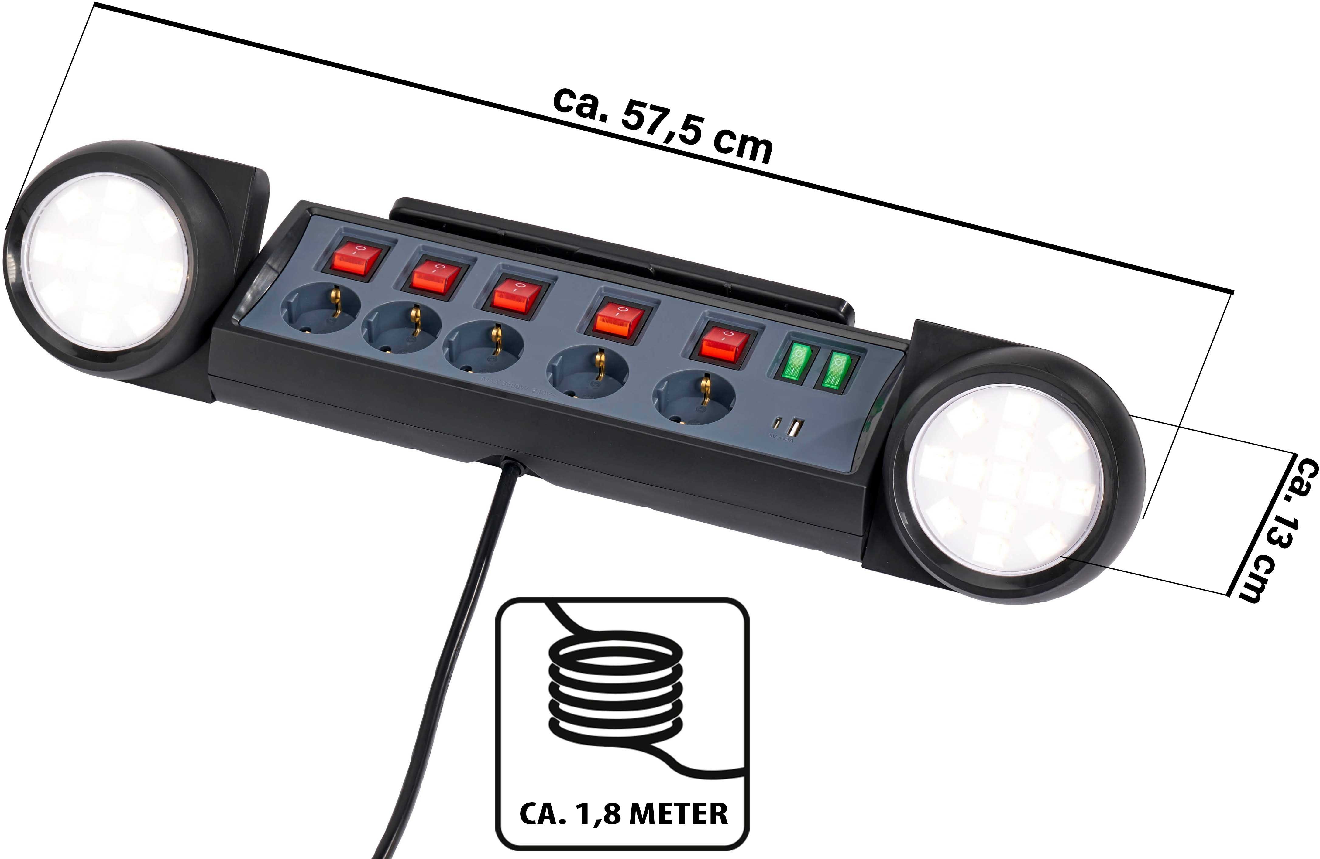 Northpoint LED Steckdosenleiste Wandmontage USB-C Anschlüsse Smartphonehalter Mehrfachsteckdose
