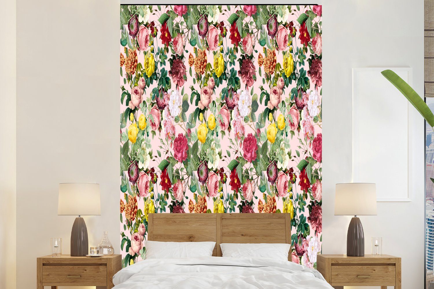 MuchoWow Fototapete Rosen - Blumen - Muster - Farben, Matt, bedruckt, (3 St), Montagefertig Vinyl Tapete für Wohnzimmer, Wandtapete