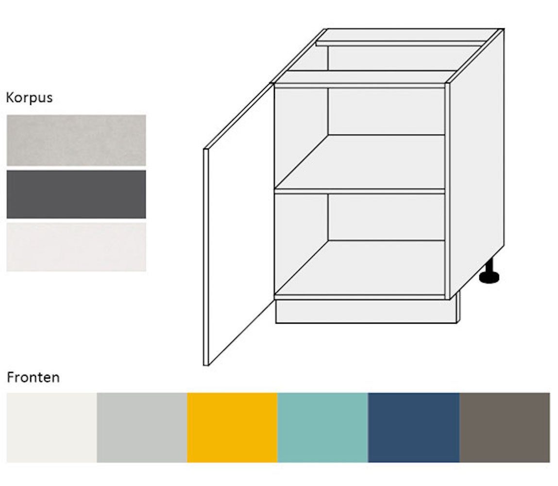 Front-, grifflos Hochglanz 1-türig Ausführung Unterschrank lichtgrau (Napoli) Napoli wählbar RAL Korpusfarbe und Feldmann-Wohnen 7035 60cm