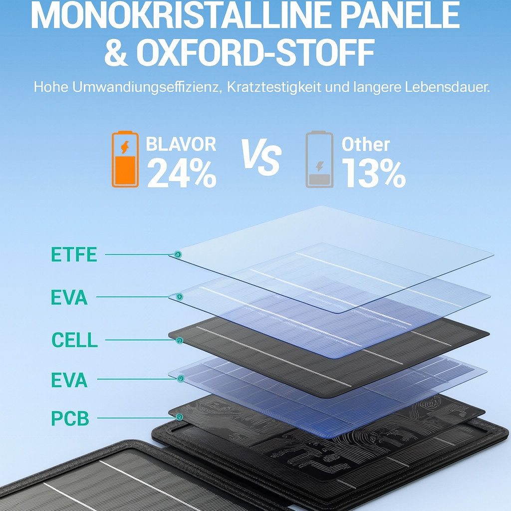 Blavor Solar Module, Monocrystalline, (Reliable Energy Supply Solar Charger, Solar Panel with 24% Higher Efficiency), Portable Design and Versatile Charging on the Go