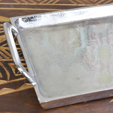 Casa Moro Tablett Silber Tablett Messina mit Griff rechteckig 46cm lang massiv, Aluminium, (aus Aluminium handgegossen, Servierteller Raw Optik Deko-Tablett ALTB20), aus Guss Aluminium mit Raw Optik