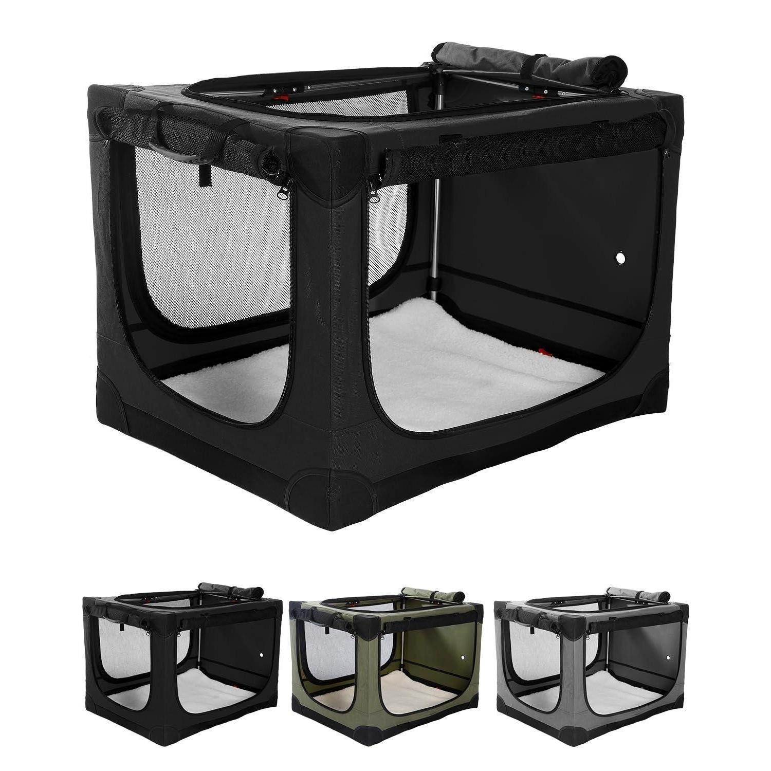 LuxusKollektion Hunde-Transportbox Hundebox faltbar mittel Auto Netzfenster reißfest 60*42*42cm Schwarz