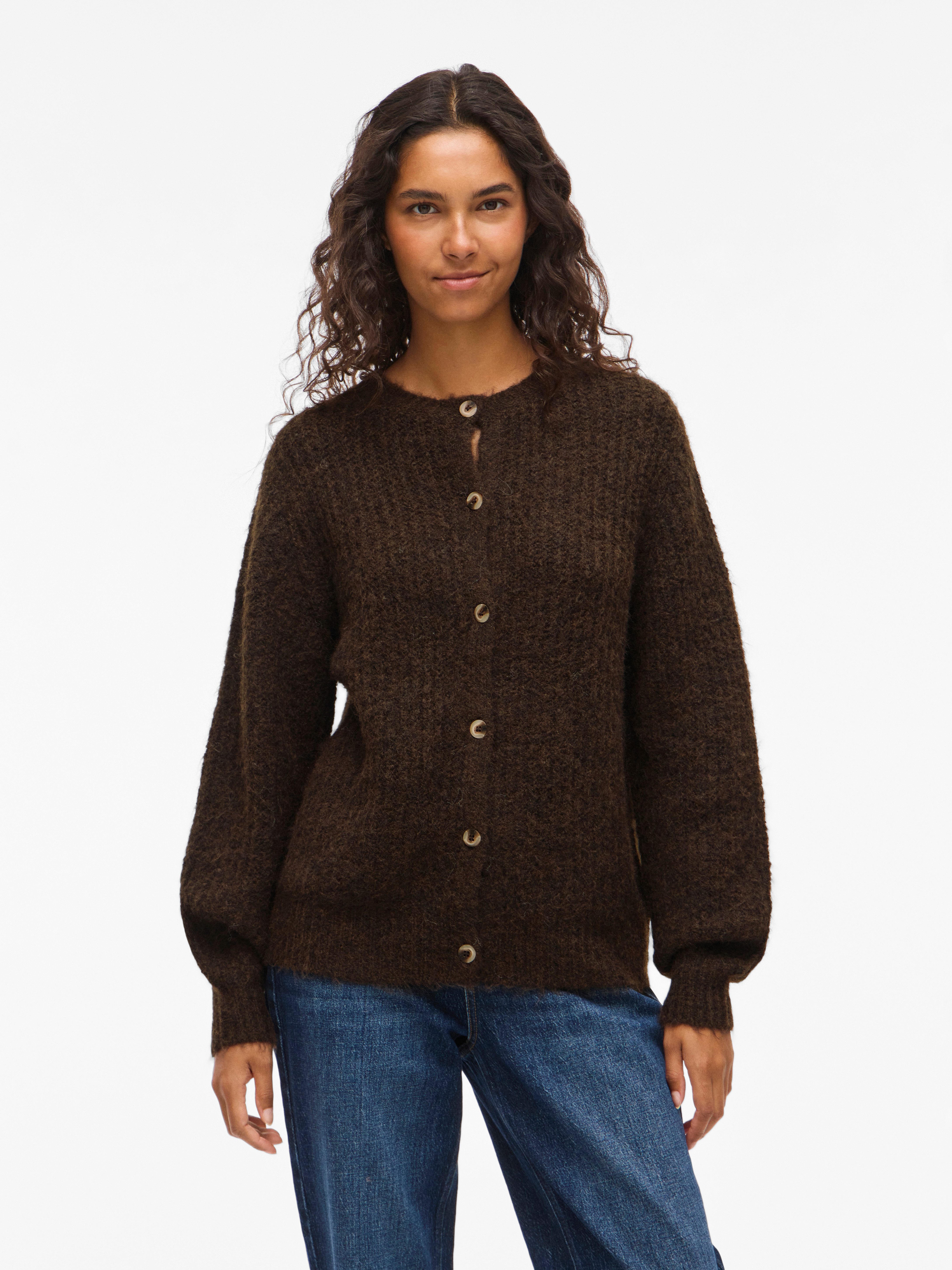 Vila Strickjacke VILAMPE O-NECK L/S KNIT CARDIGAN-NOOS Materialmix, regular fit
