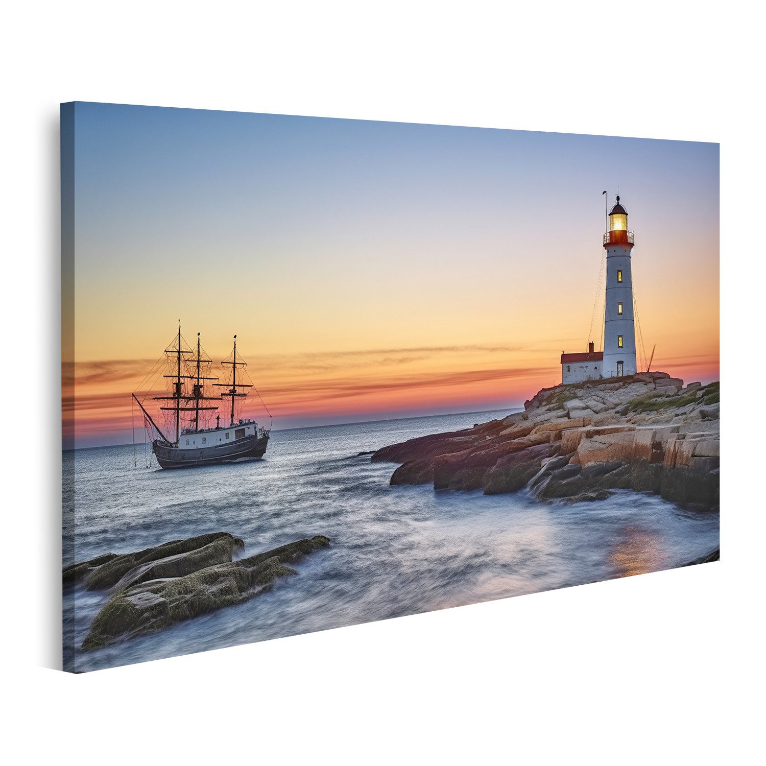 islandburner Leinwandbild Schiff Leuchtturm Schiff Leuchtturm günstig online kaufen