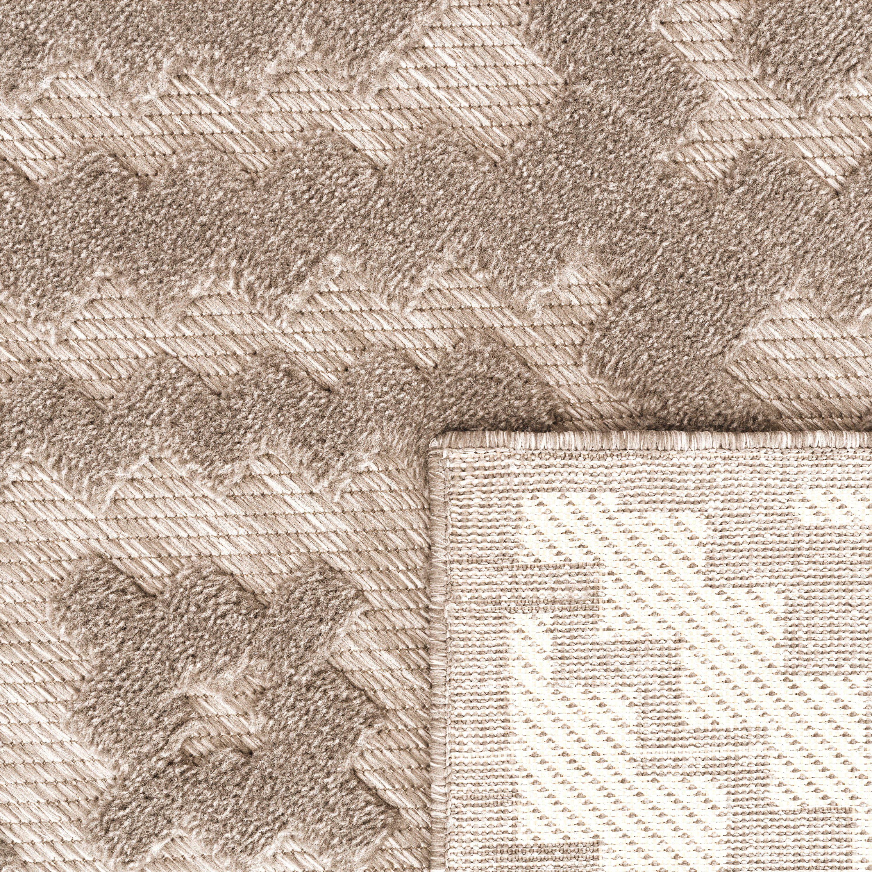 Paco Home Teppich Livorno 671, rechteckig, Höhe: 14 mm, Uni-Farben, Scandi, Rauten Muster, Hoch-Tief Effekt, Outdoor geeignet