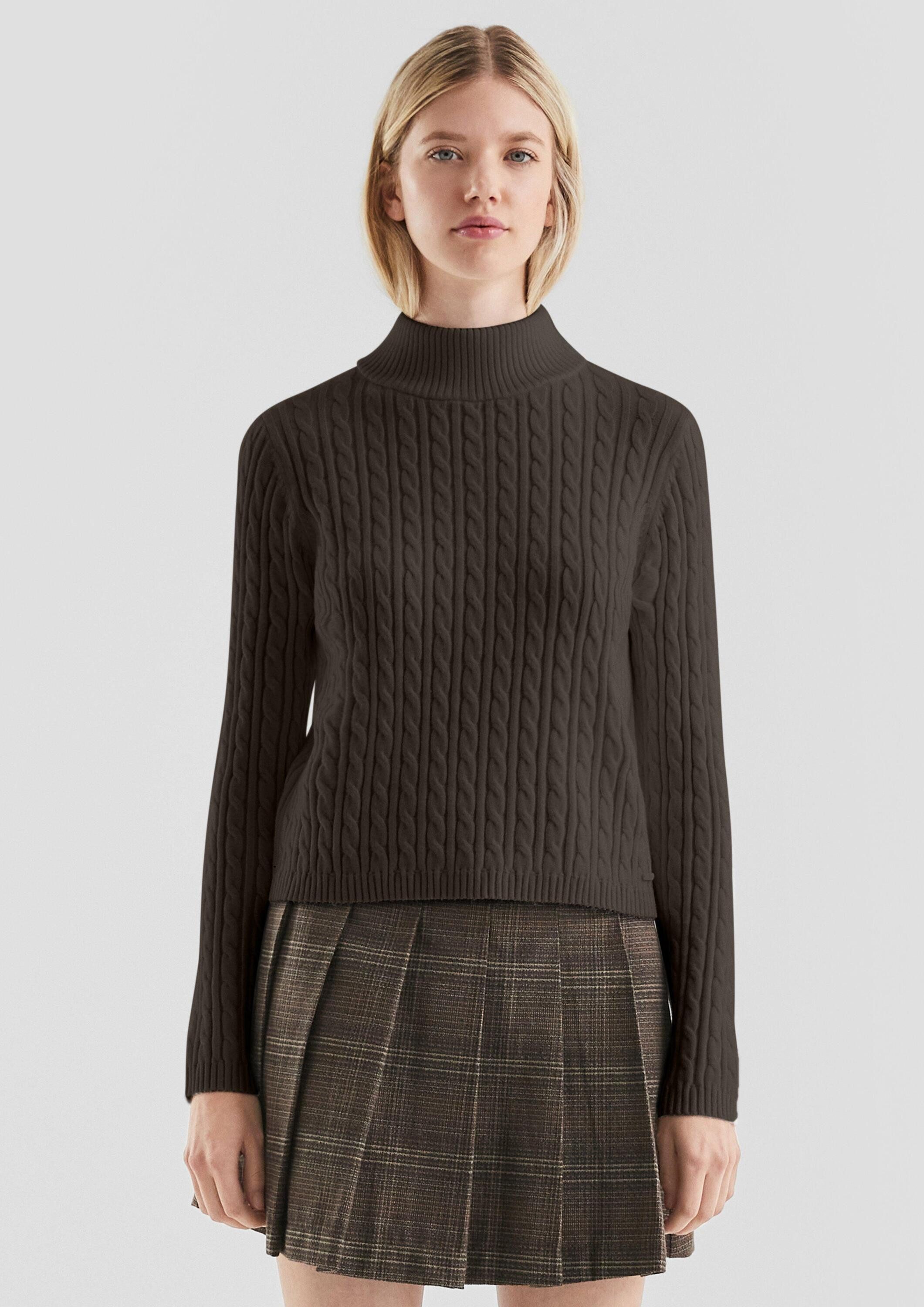 QS Longpullover Strickpullover Pullover mit Zopfmuster günstig online kaufen