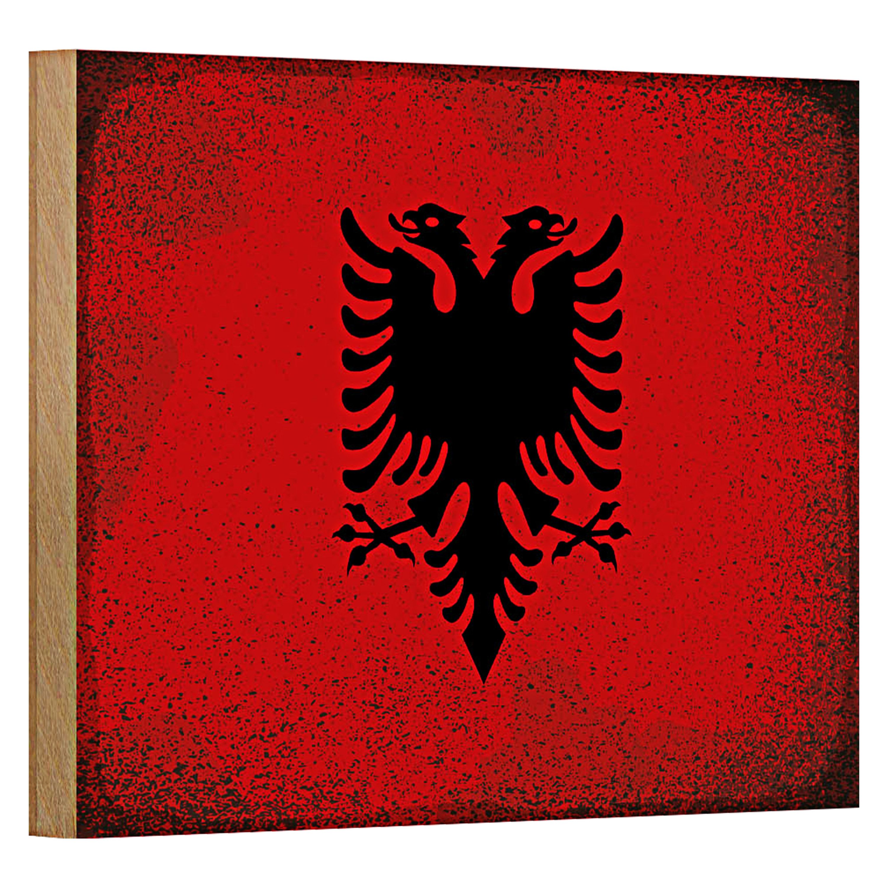 Roomando Holzbild Flagge Albanien 18x12cm Flag Albania Vintage