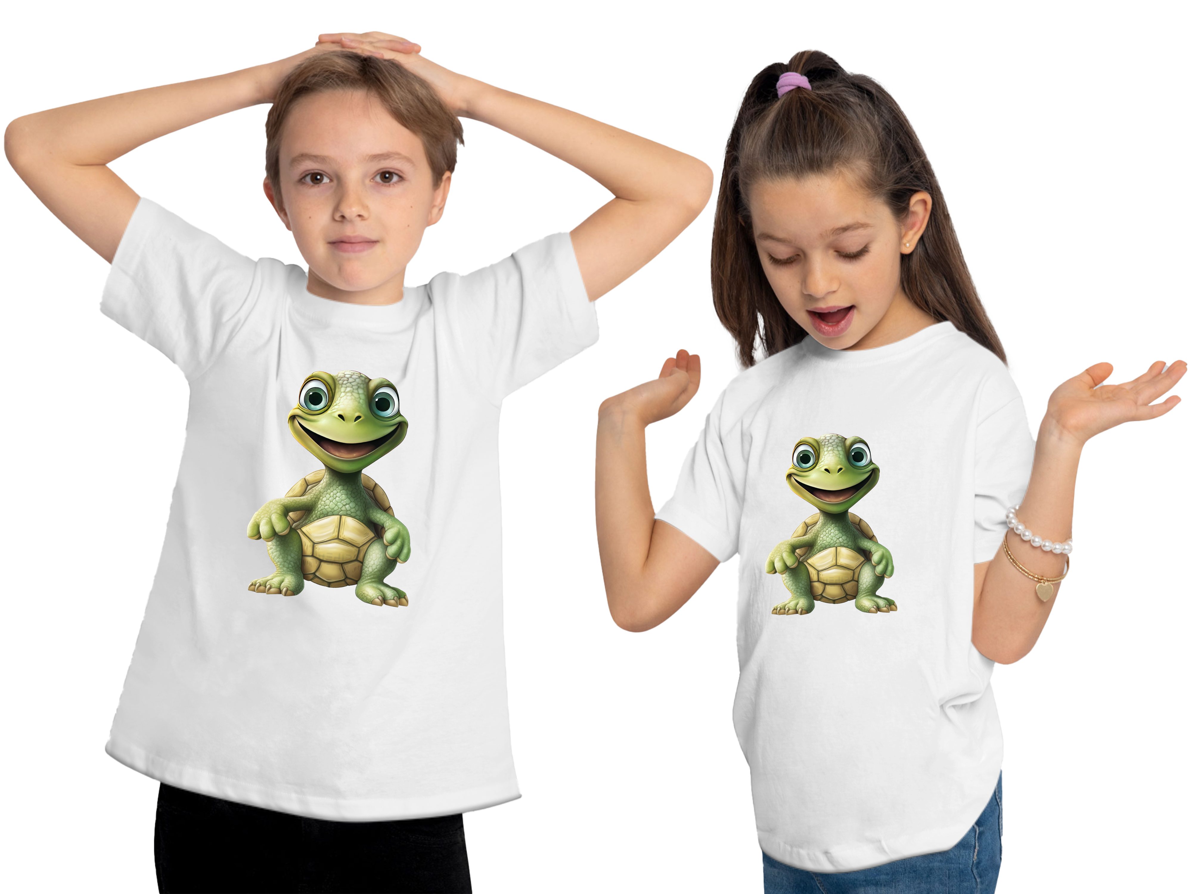 Aufdruck, - i279 Baumwollshirt Schildkröte Wildtier Shirt MyDesign24 weiss Print Kinder Baby T-Shirt mit bedruckt