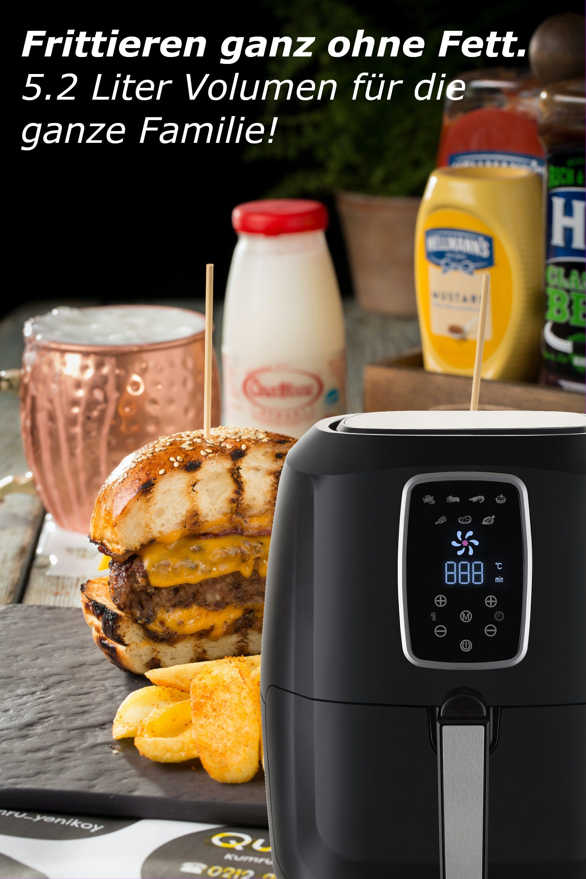 LMG Germany - XXL Premium Heißluftfritteuse Heißluftfritteuse Touch-Bedienfeld mit Airfryer 5.2L