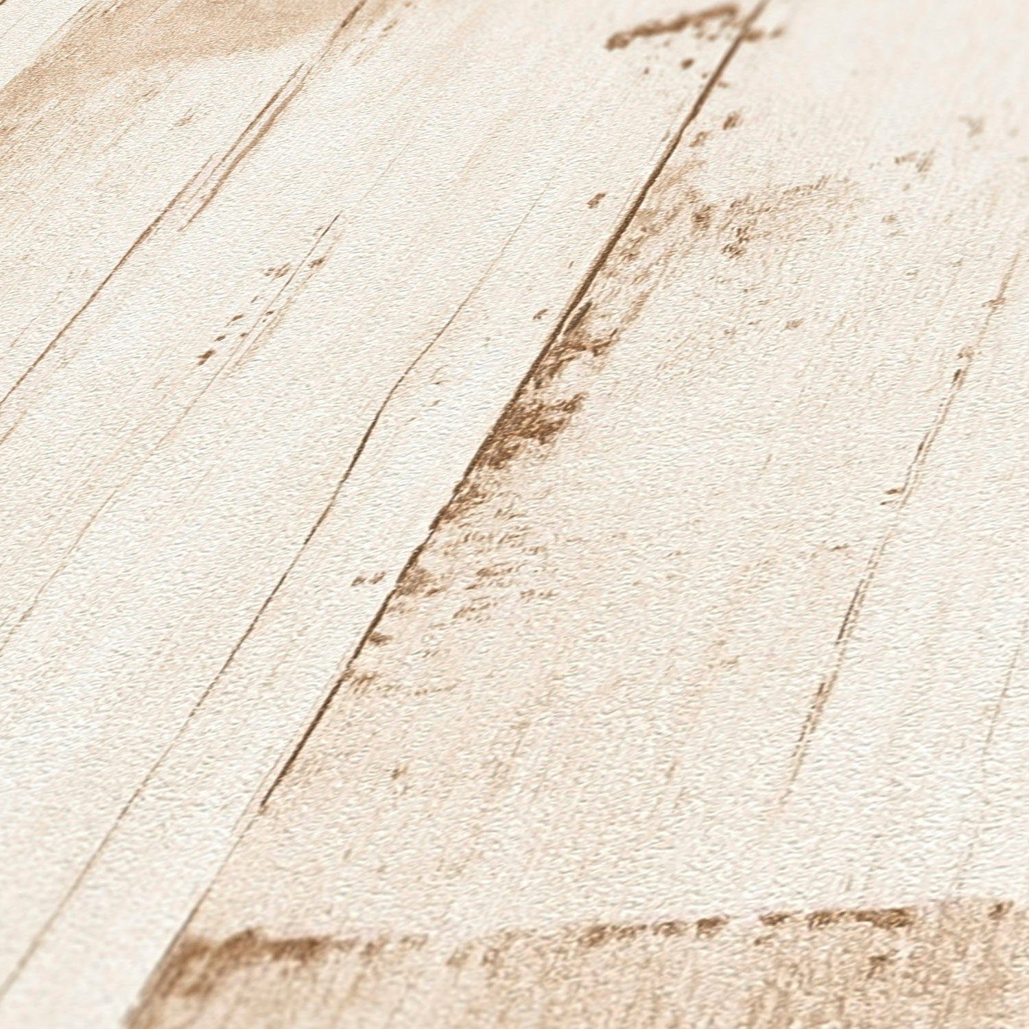 strukturiert, Holztapete, St), matt, A.S. skandinavisch Beige,Weiß PVC-Frei Création Vliestapete leicht nachhaltig (1 Living umweltfreundlich Natural