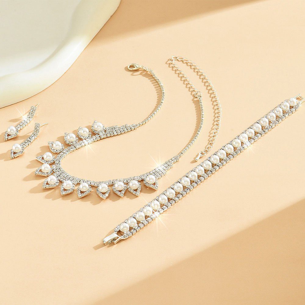 AUzzO~ Damenschmuck Bräute Armbänder für Hochzeits, 3-tlg Accessoires Schmuckset Strass-Set Halskette Ohrringe