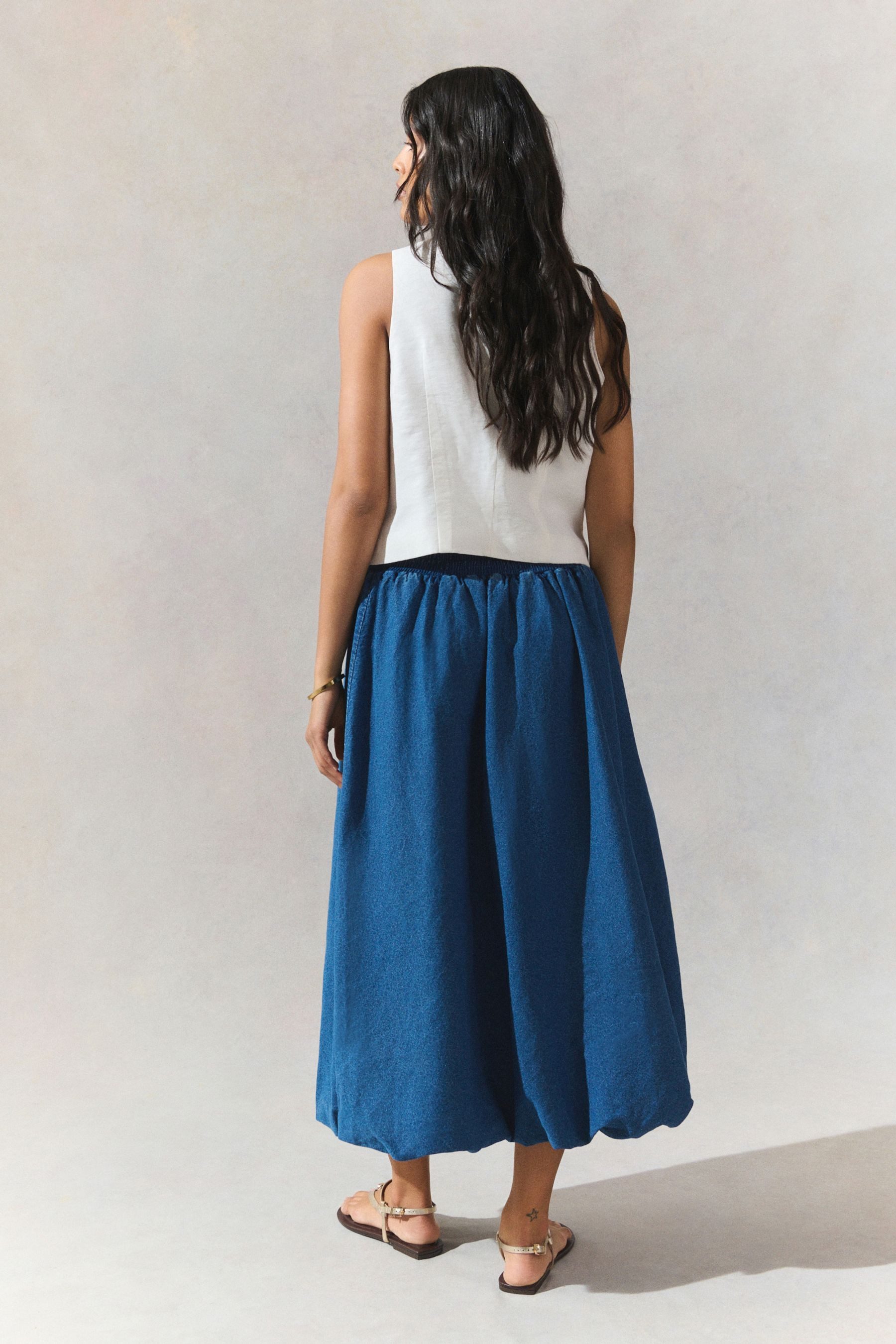 Next Midirock Denim-Puffballrock in Midilänge (1-tlg) günstig online kaufen