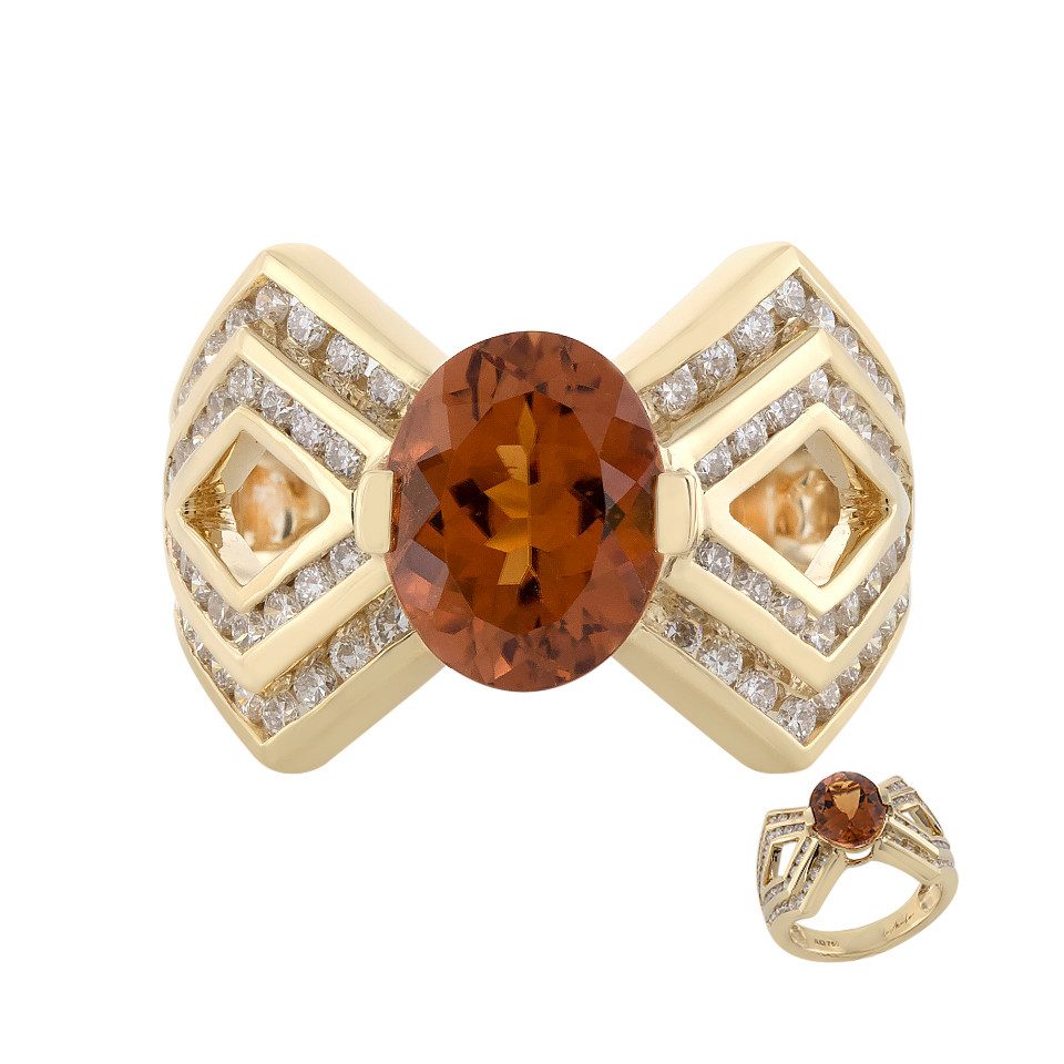 Diamantring Madagaskar Orange Turmalin 18K Gold Ring, 2,63ct