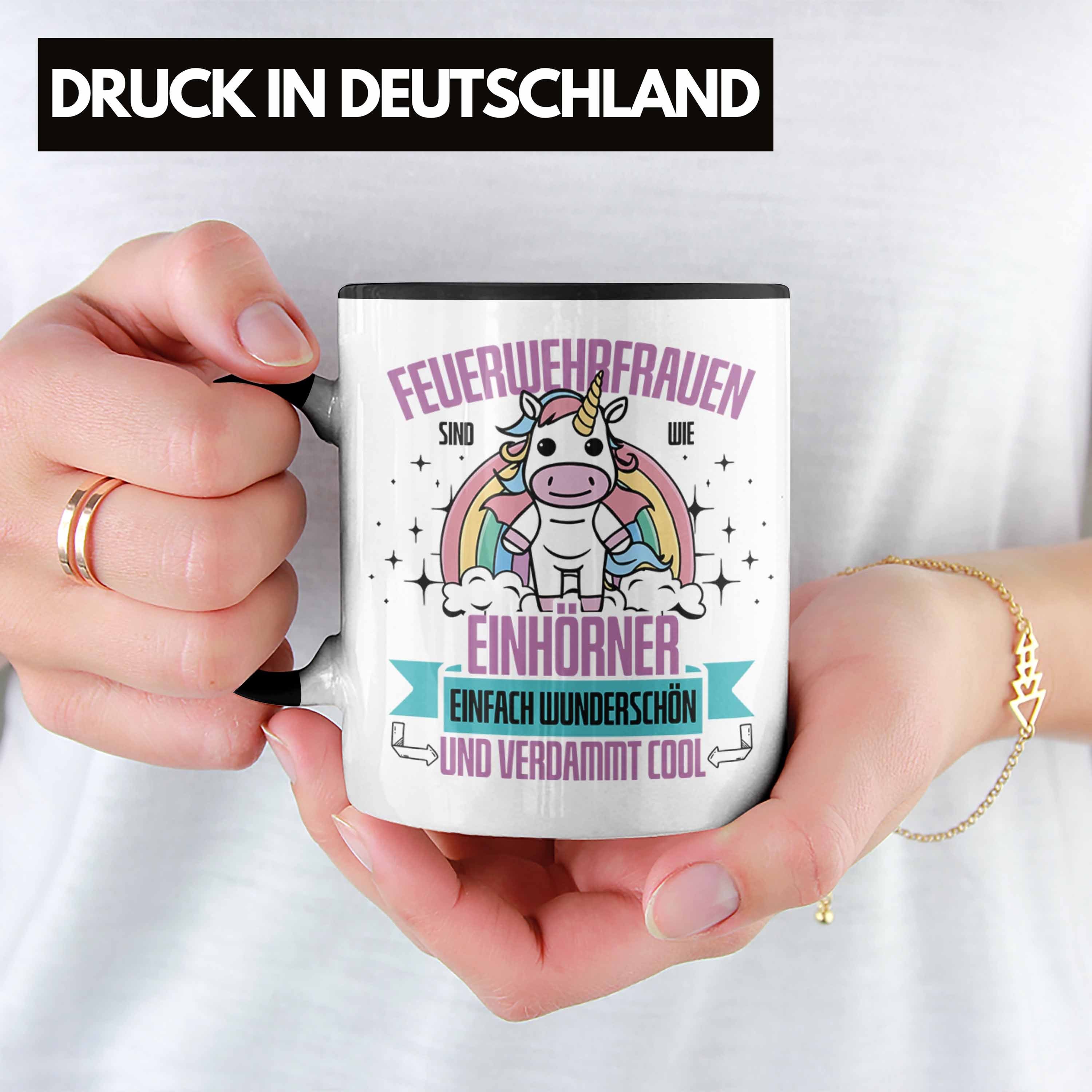 Tasse Feuerwehr in Schwarz Einhö Feuerwehrfrau Geschenk für Trendation Frauen Lustige Tasse der