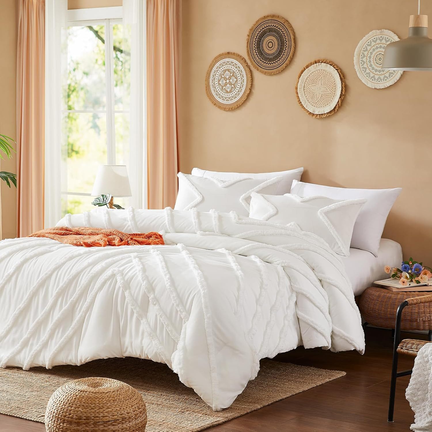 ibettertec Bettwäsche Bettwäsche Getuftet Boho 135x200cm,200x200cm,Stickerei Shabby Chic, Weiche Bettbezug Deckenbezug mit Reißverschluss,Kissenbezug 80x80cm