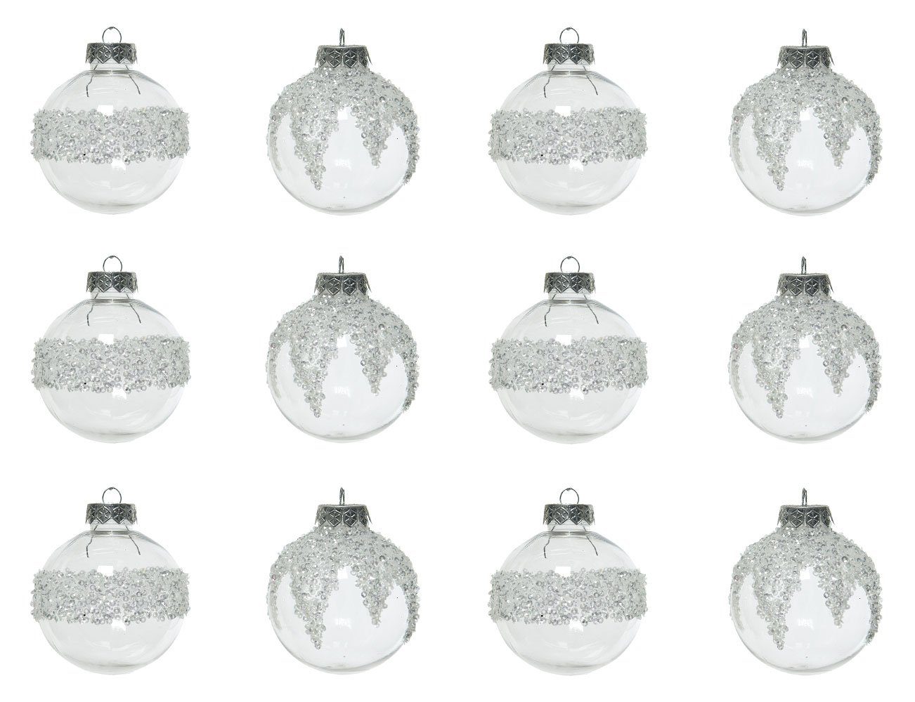 decorations 12er mit 8cm Weihnachtskugeln transparent, Pailletten Decoris Weihnachtsbaumkugel, Set season Kunststoff
