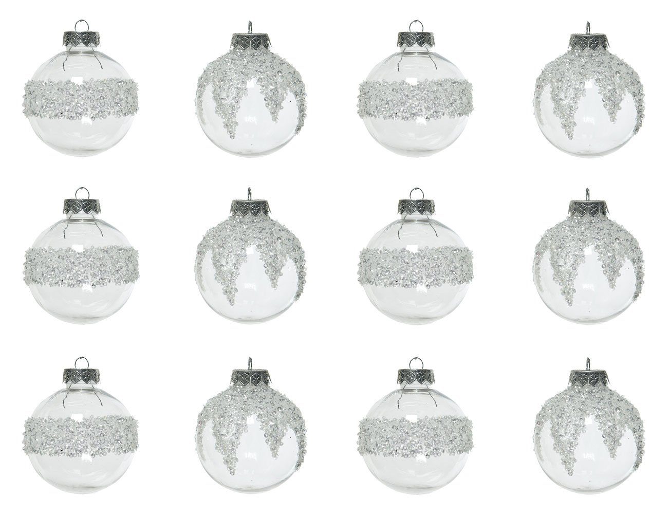 Kaemingk Weihnachtsbaumkugel, Weihnachtskugeln Kunststoff mit Pailletten 8cm transparent, 12er Set