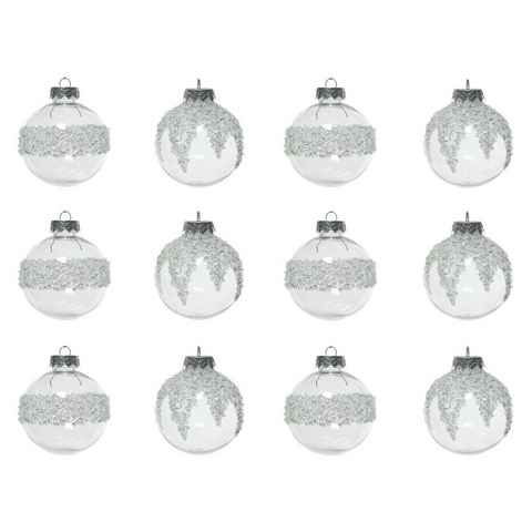 Decoris season decorations Weihnachtsbaumkugel, Weihnachtskugeln Kunststoff mit Pailletten 8cm transparent, 12er Set