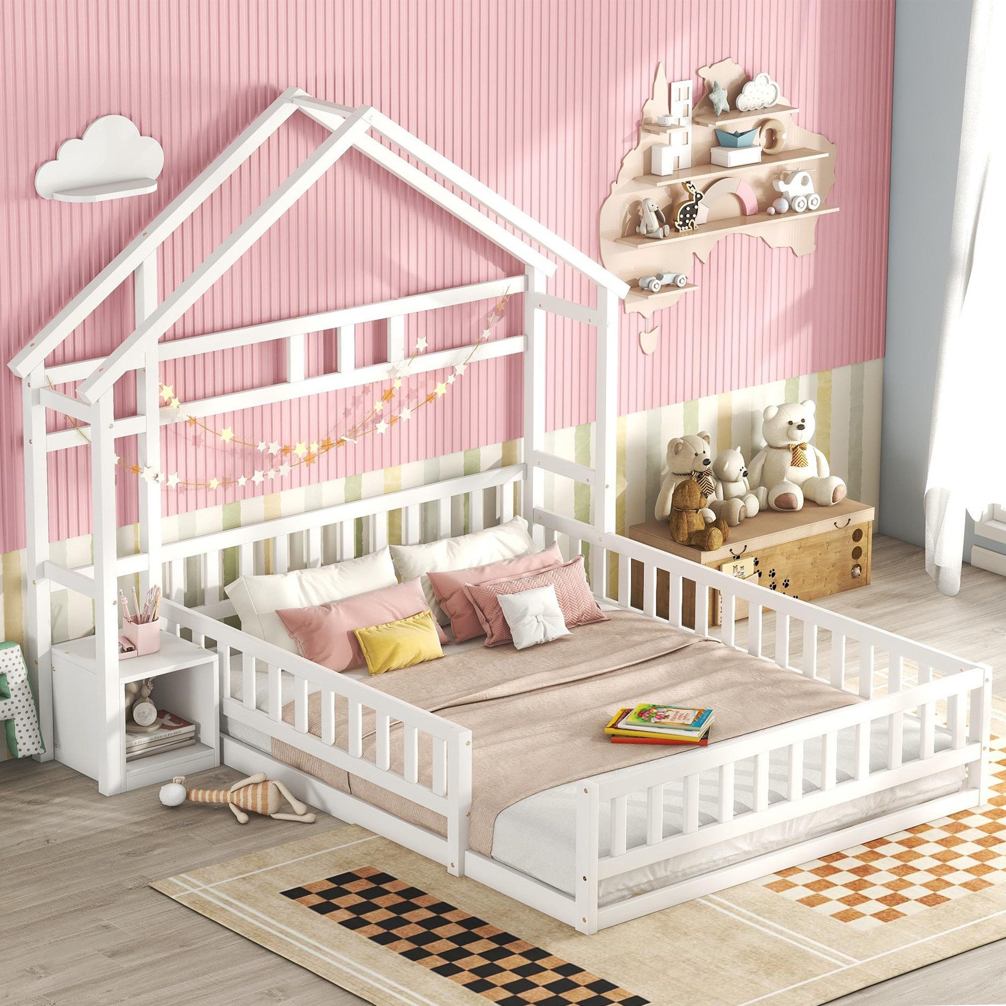 TavilaEcon Hausbett Kinderbett Doppelbett Holzbett Flachbett günstig online kaufen