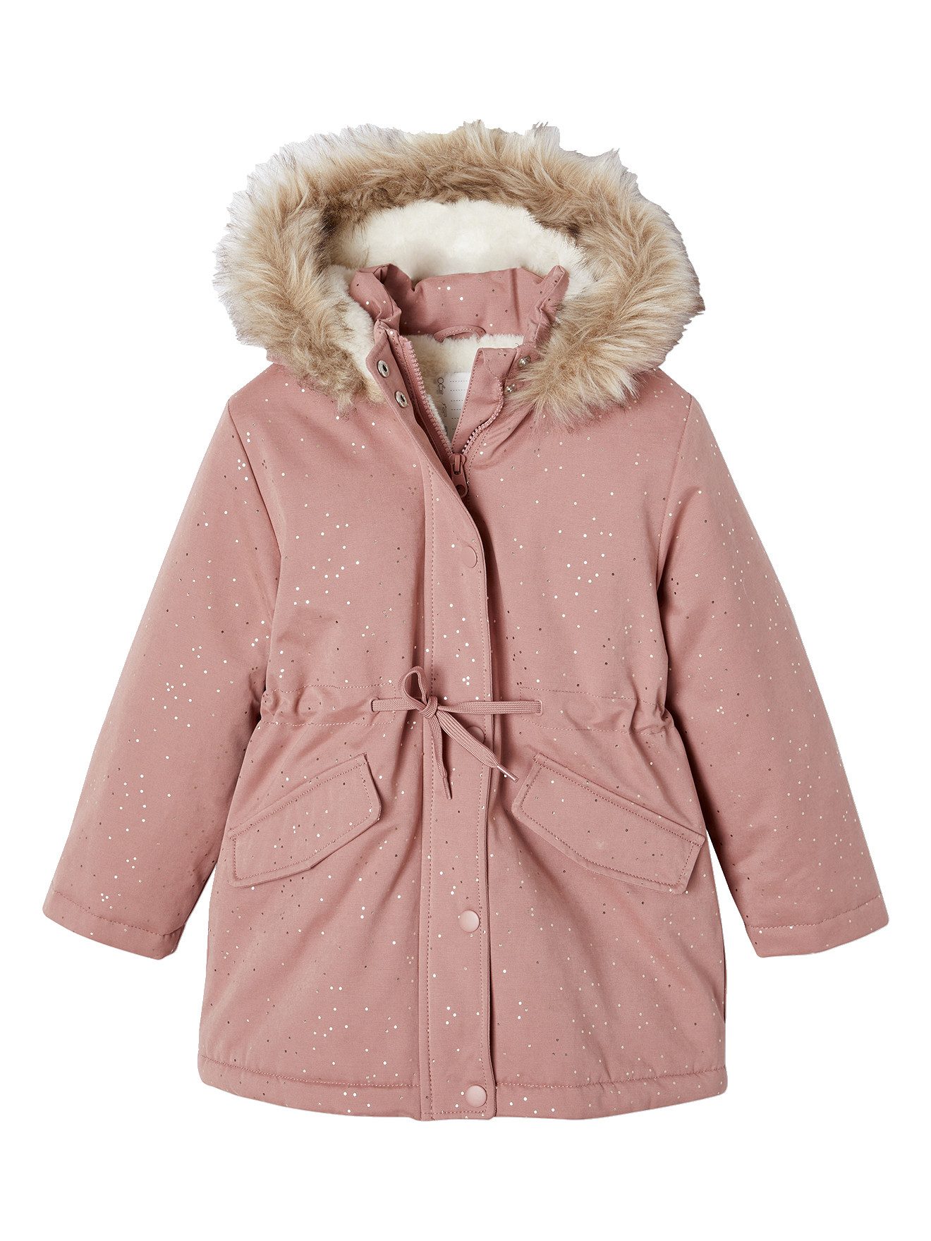 vertbaudet Parka Warme Mädchen Winterjacke mit Glitzer und Webpelz