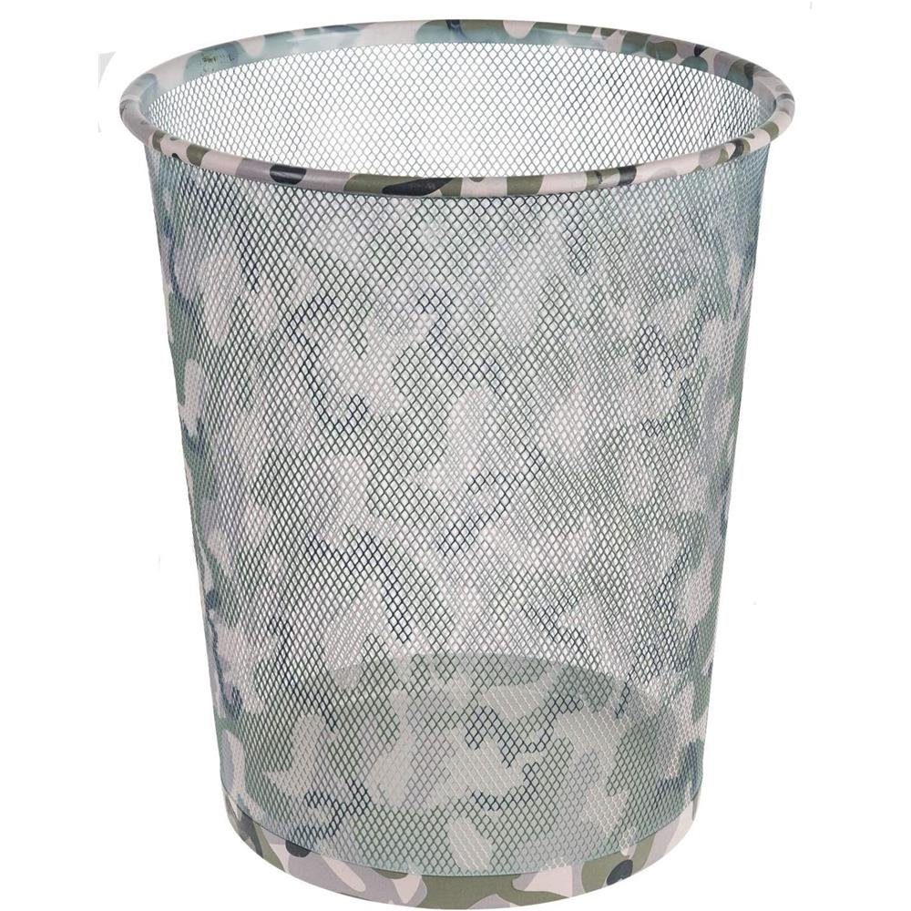 Idena Papierkorb Metall Camouflage, ca. 10,8 Liter Mülleimer für Büro und Kinderzimmer