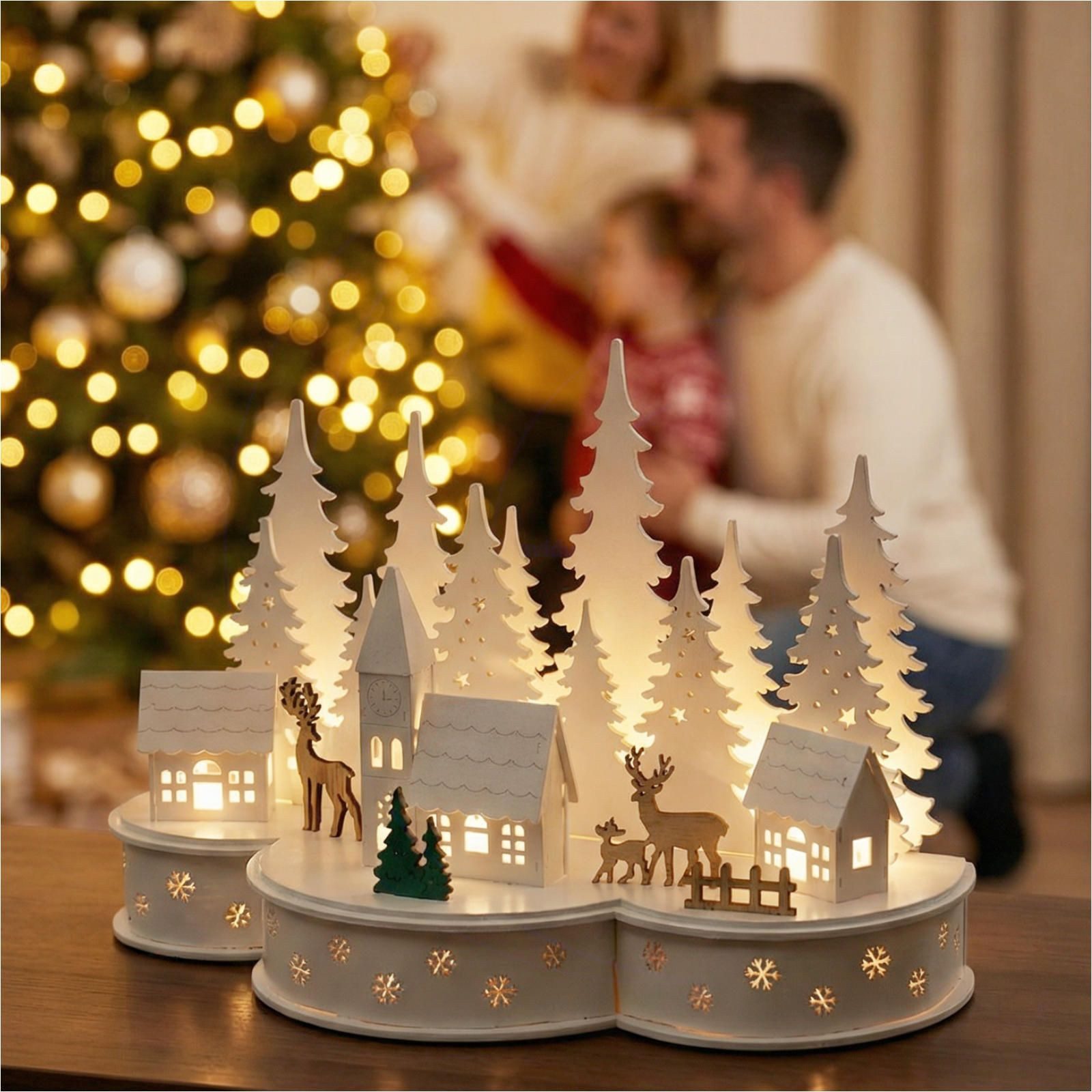Gravidus Weihnachtsdorf Beleuchtete LED Weihnachtsstadt mit Rentieren Weihnachtsdeko