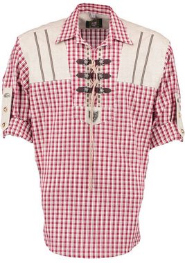 OS-Trachten Trachtenhemd Kluncu Herren Langarmhemd mit Liegekragen und Schnürung am Ausschnitt