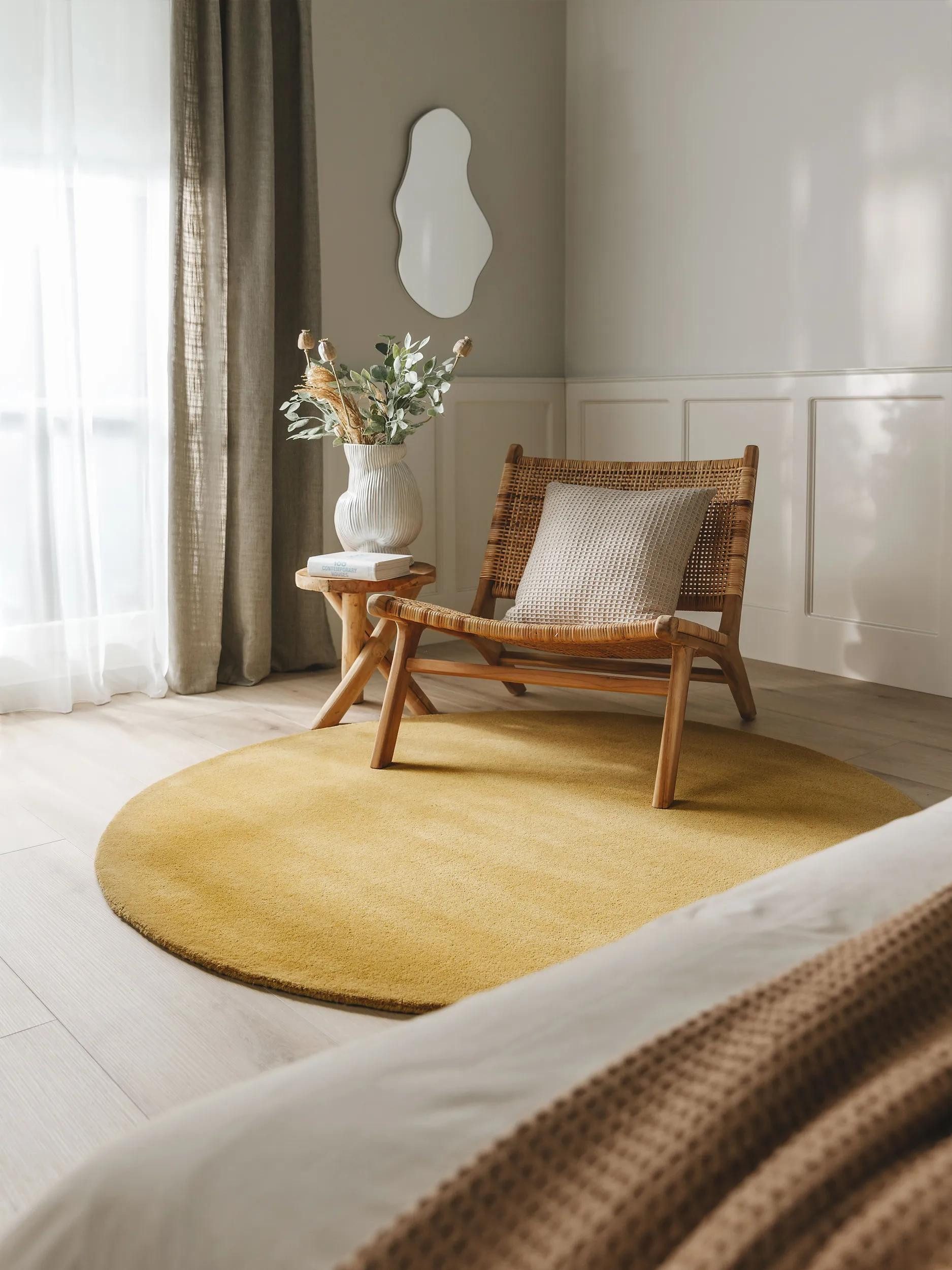 benuta Wollteppich Bent, rund, Höhe: 6 mm, Teppich Wohnzimmer, Schlafzimmer, Esszimmer, Flur, Kunstfaser, Cozy