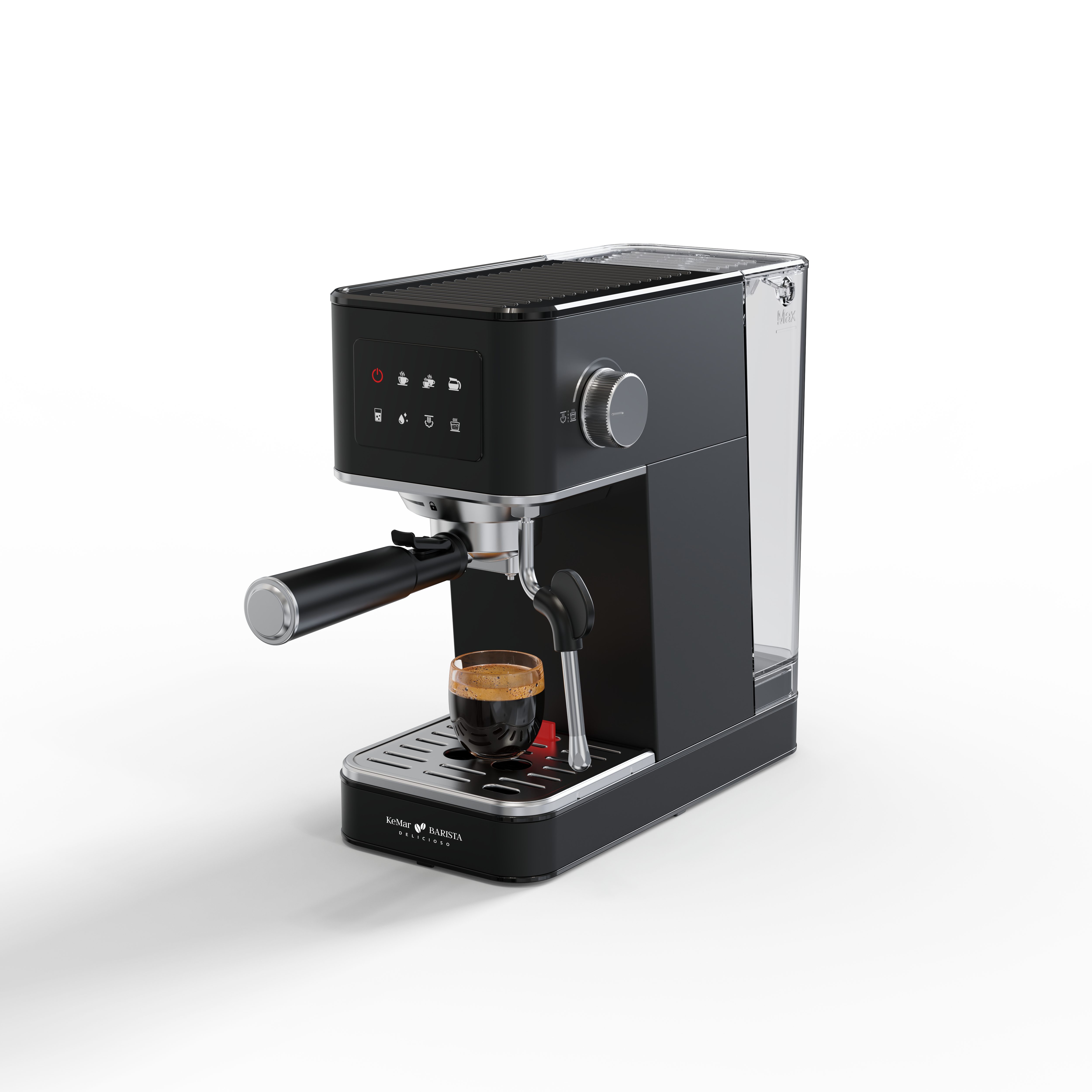 KeMar Kitchenware Espressomaschine KEM-117, Edelstahlsiebfilter, Touch Display, 20 Bar, 1,7 Liter Wassertank, schlankes Design