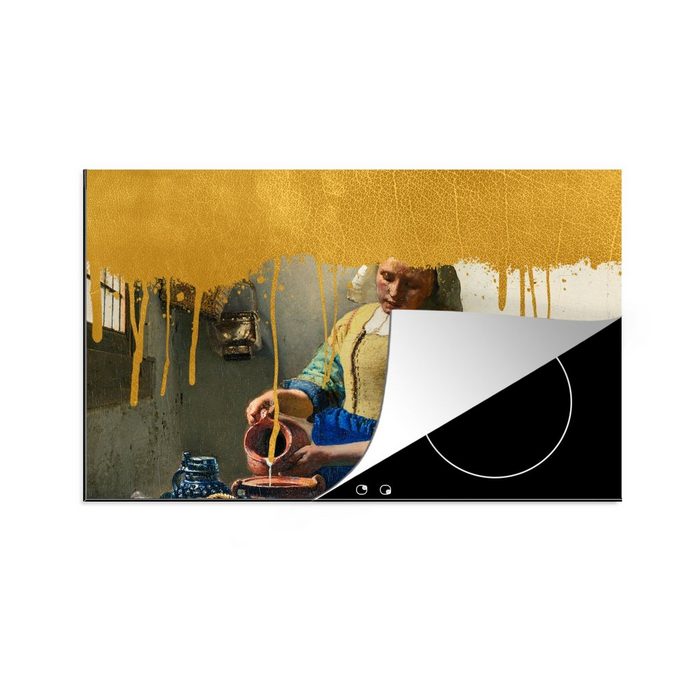 MuchoWow Herdblende-/Abdeckplatte Milchmädchen - Gold - Vermeer Vinyl (1 tlg) Ceranfeldabdeckung für die küche Induktionsmatte