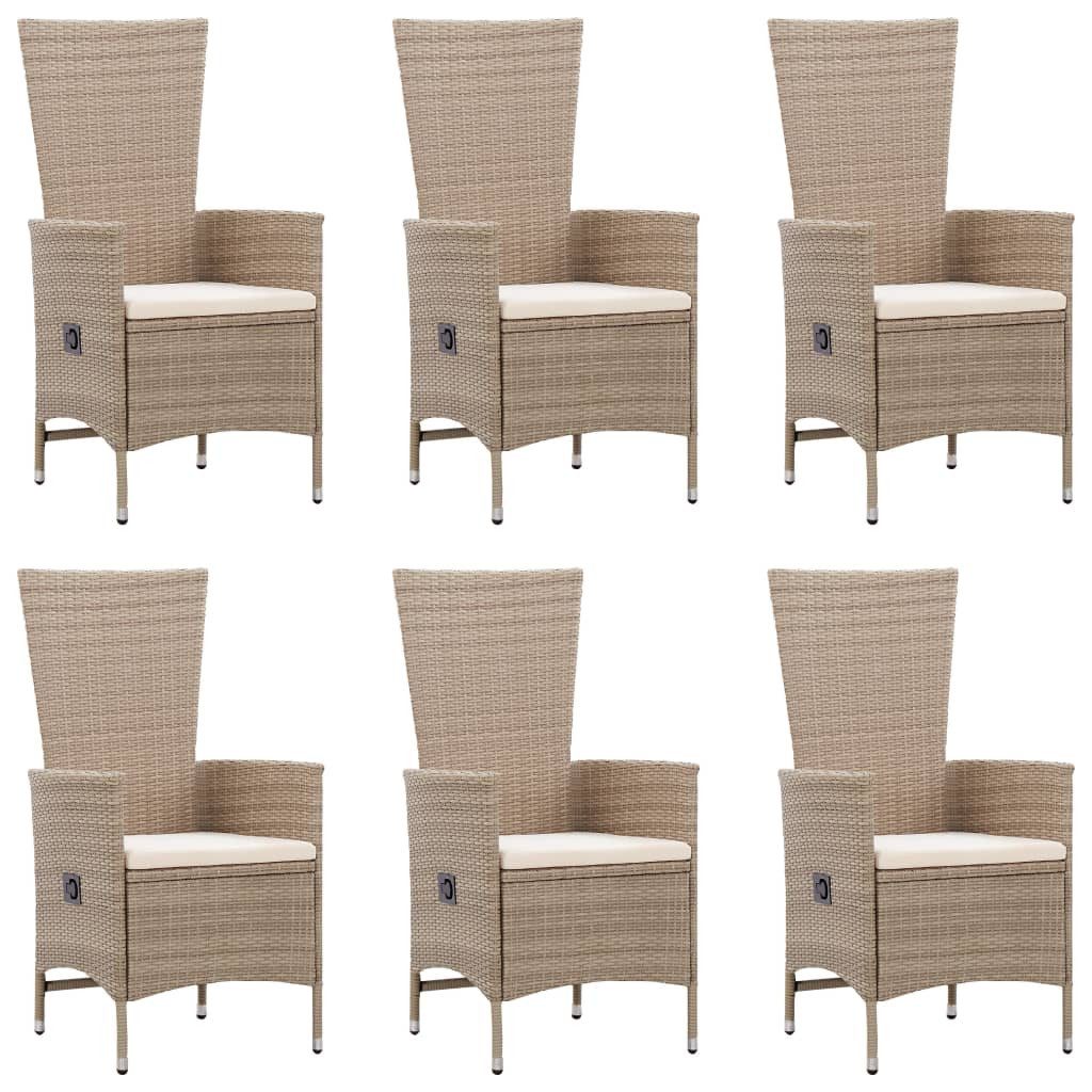 vidaXL Garten-Essgruppe 7-tlg. Garten-Essgruppe Poly Rattan Beige, (6-tlg)