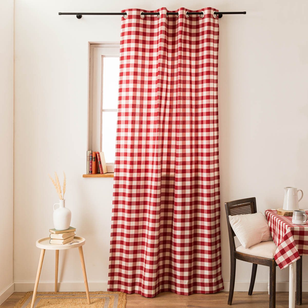 SCHÖNER LEBEN. Vorhang Vorhang Ösen Karos rot weiß 245cm von SCHÖNER LEBEN., Ösen, blickdicht, Kunstfaser, handmade