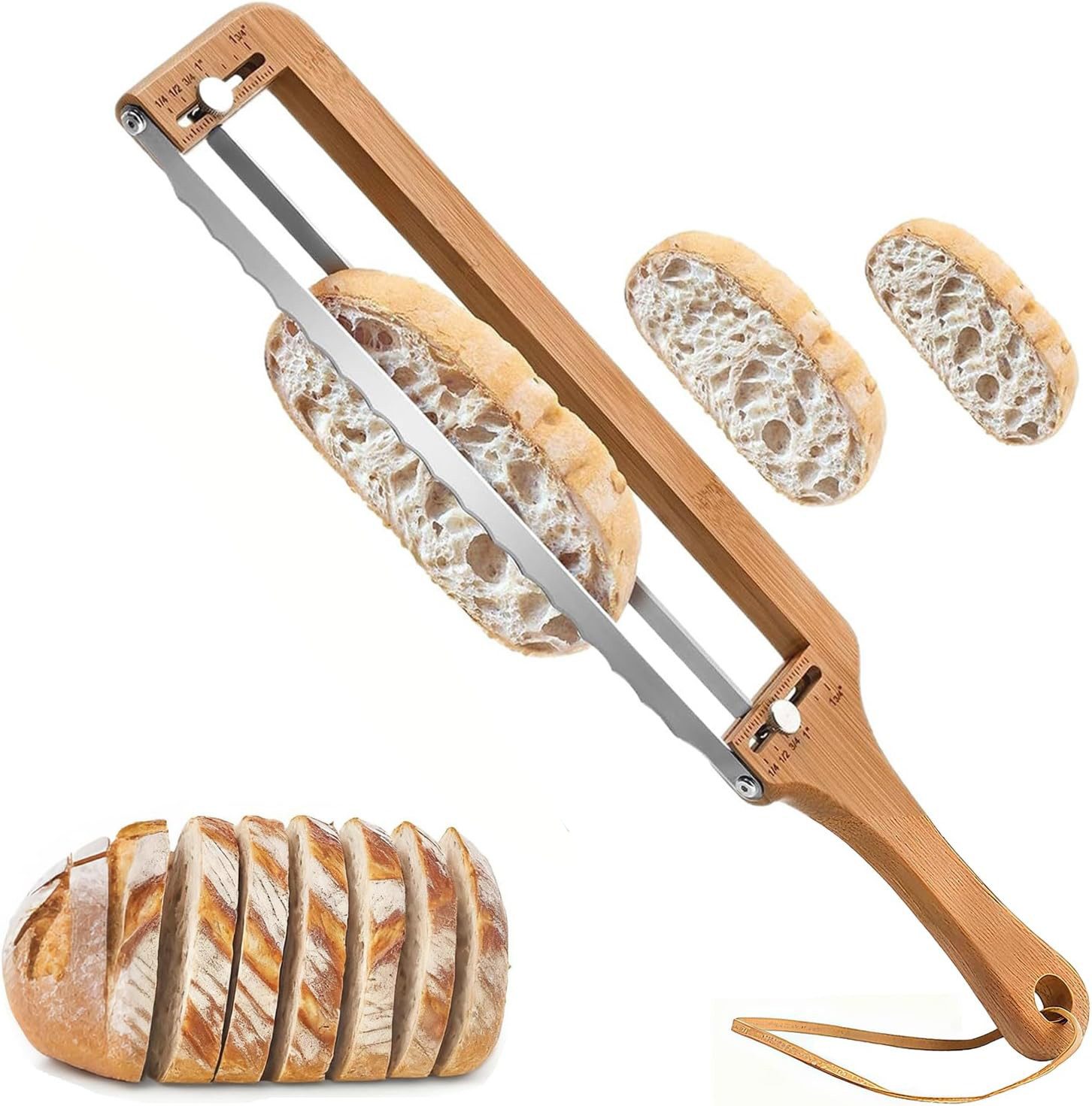 wohnTRAUM24 Brotschneidebrett Brotschneider für selbstgebackenes Brot, Verstellbares Brotsäge, Holz Bäckermesser für knuspriges Sauerteigbrot und Baguette