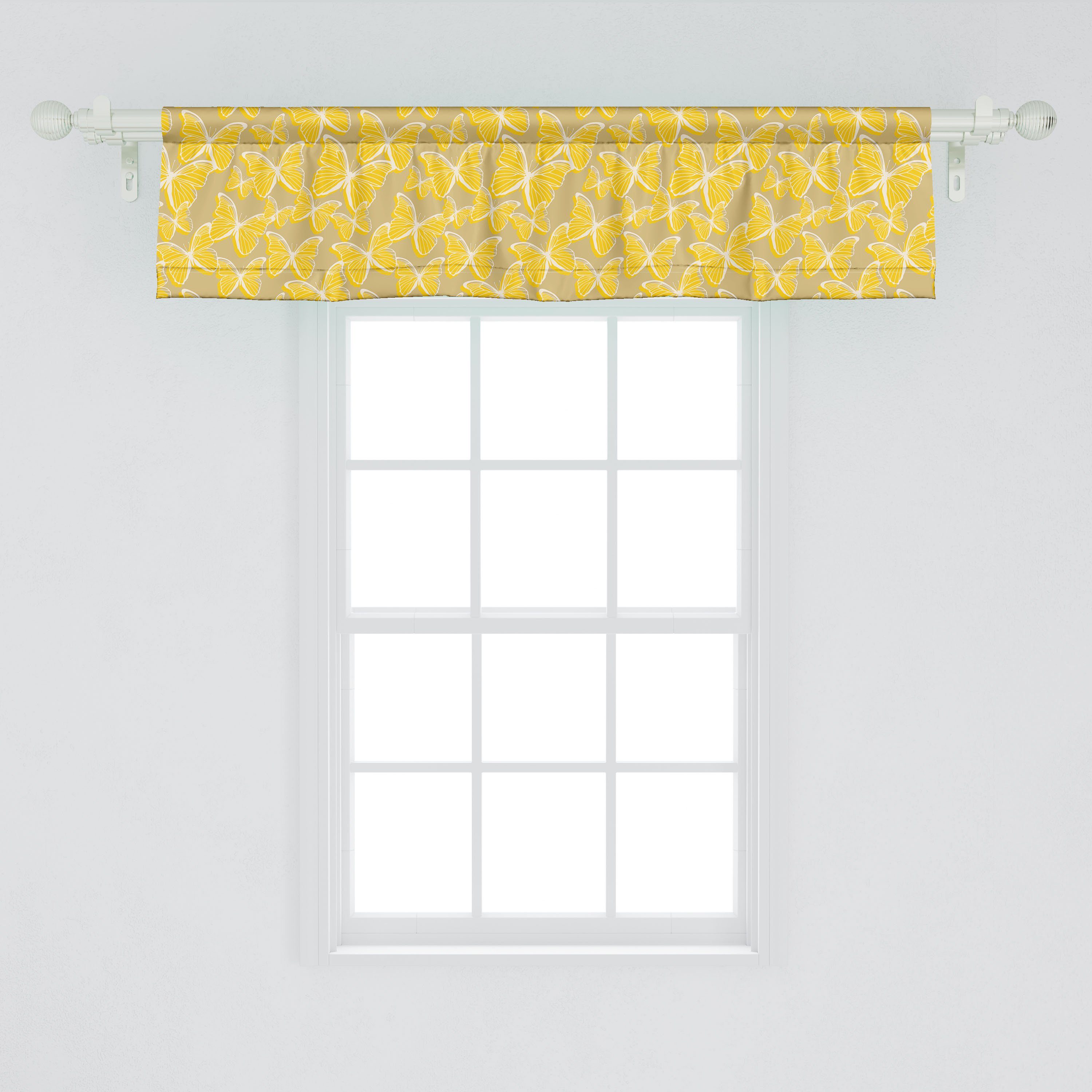Scheibengardine Vorhang Volant für Küche mit fliegende Stangentasche, Romantische Insekten Schlafzimmer Schmetterlinge Dekor Microfaser, Abakuhaus