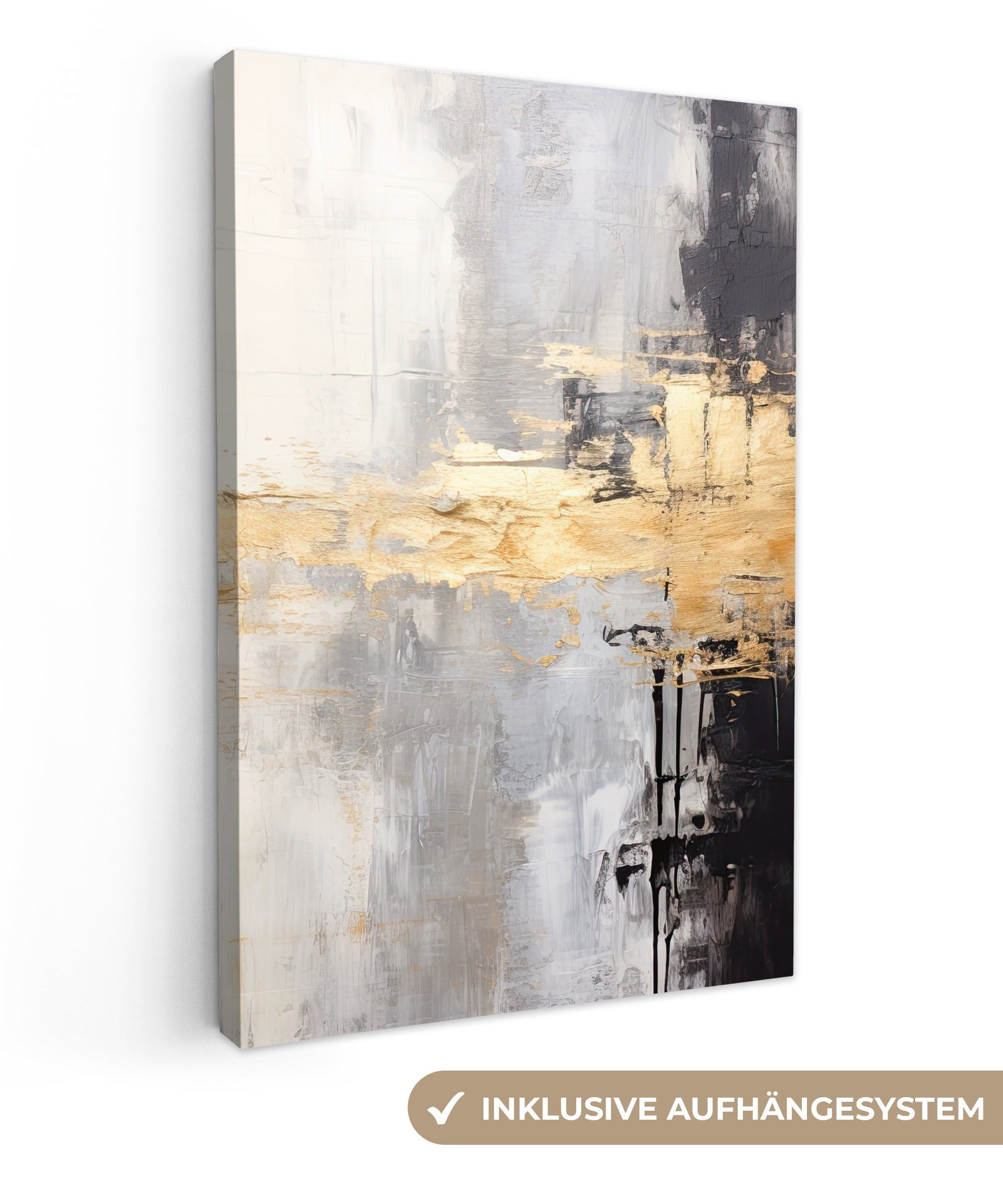 OneMillionCanvasses® Leinwandbild Gold - Luxus - Acryl - Kunst, Gold, Schwarz, Weiß (1 St), Leinwand Wandbild, Wanddekoration 20x30 cm