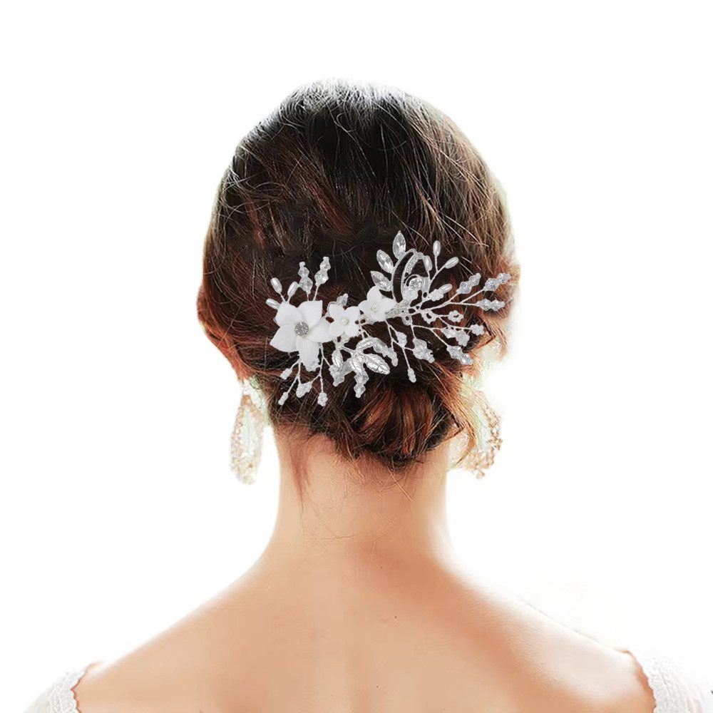 ZEUOPQ Haarnadel Diadem Haarspange Perle Braut Haarschmuck Strass Brautschmuck Blume, 1-tlg., für Bräute, Braut-Haarklammer und Haaraccessoire für Hochzeiten