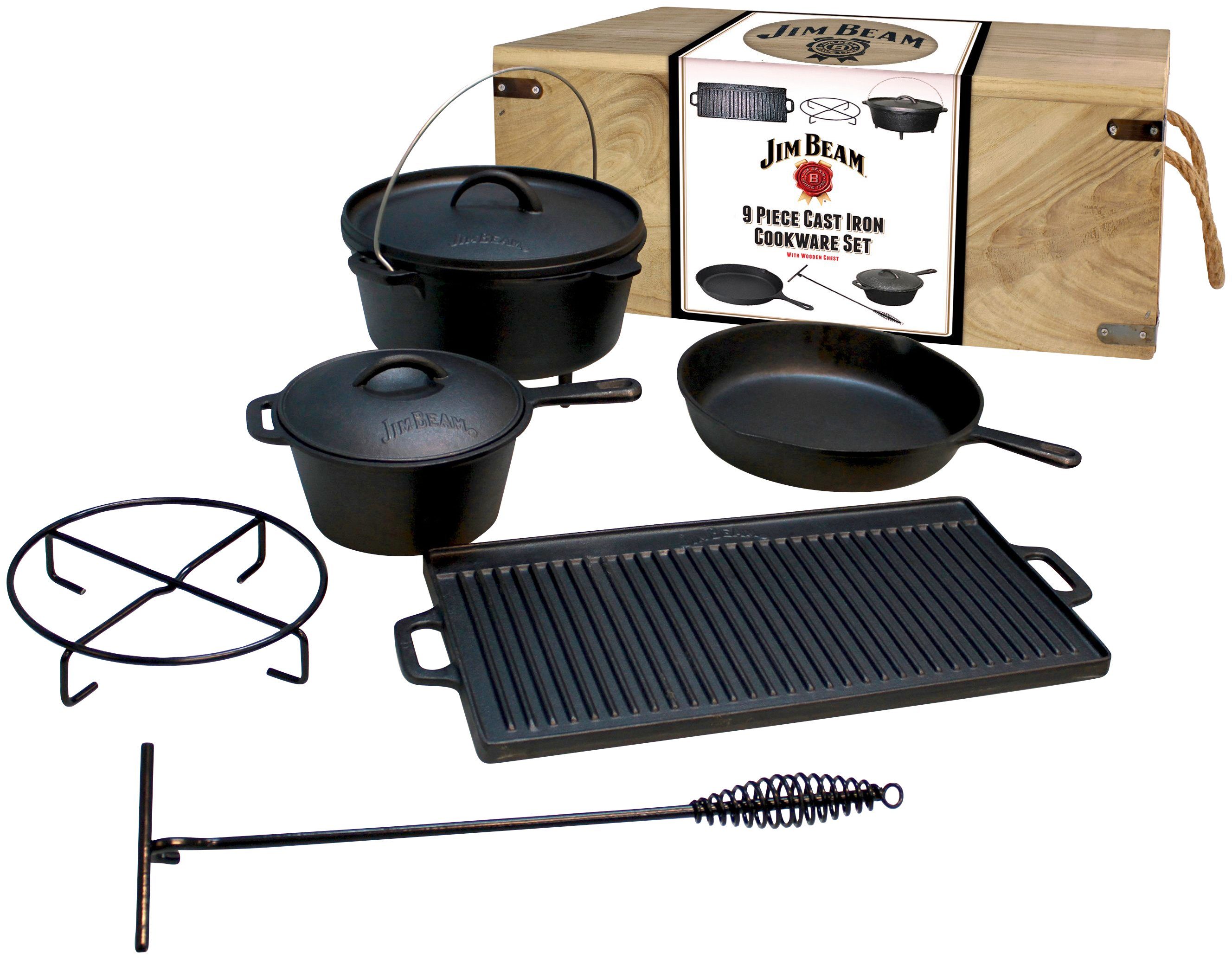 Jim Beam BBQ Topf-Set, Gusseisen (9-tlg)