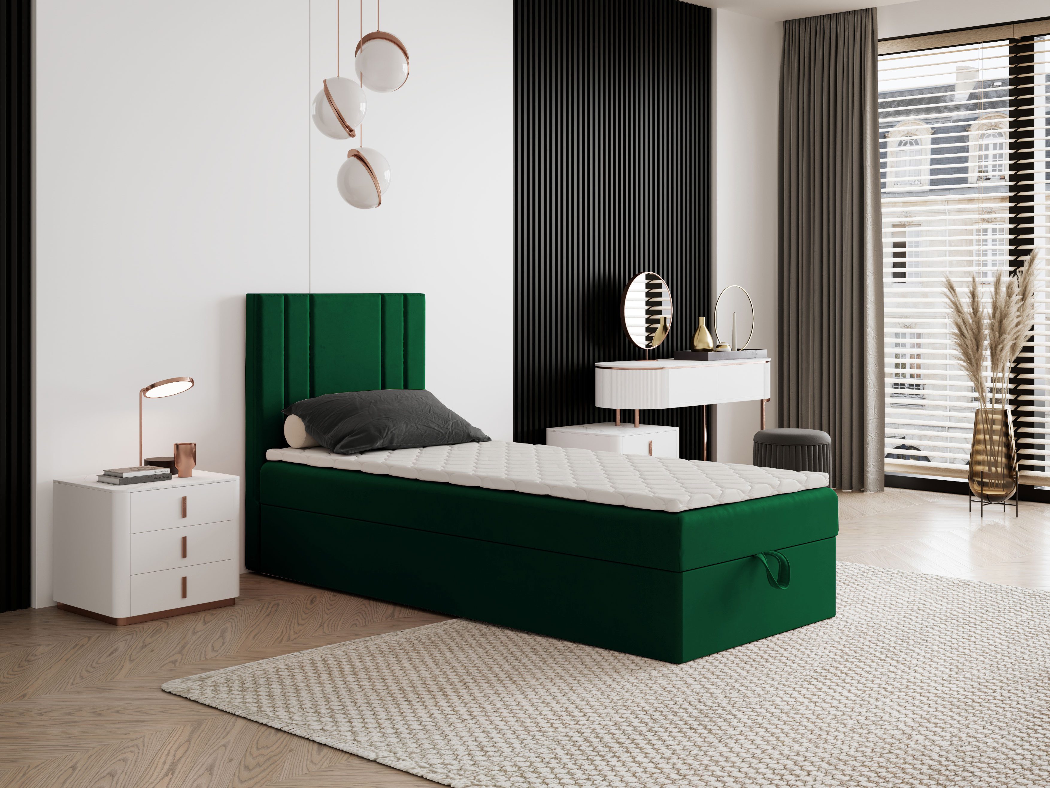 Godre Boxspringbett mit Bettkasten NARDO Mini 60x170 cm - Bonellfederkern Matratze (Bett + Matratze), Bett mit einem Kasten