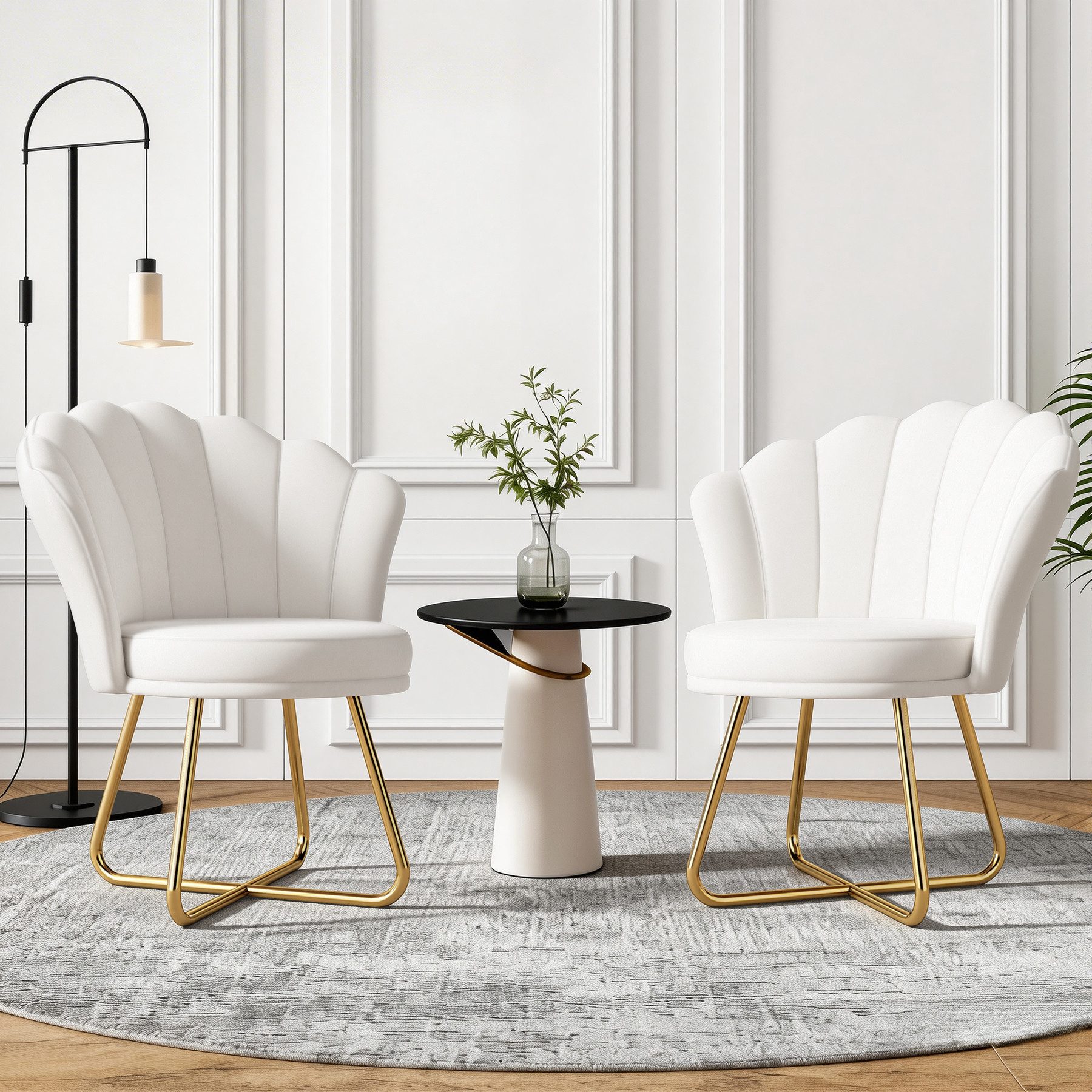 HawthyHome Polsterstuhl Polstersessel mit Blütenblatt-Rückenlehne & Goldene Metallbeine (2 St), ideal für Esszimmer & Schminktisch – Bild 3 von 5