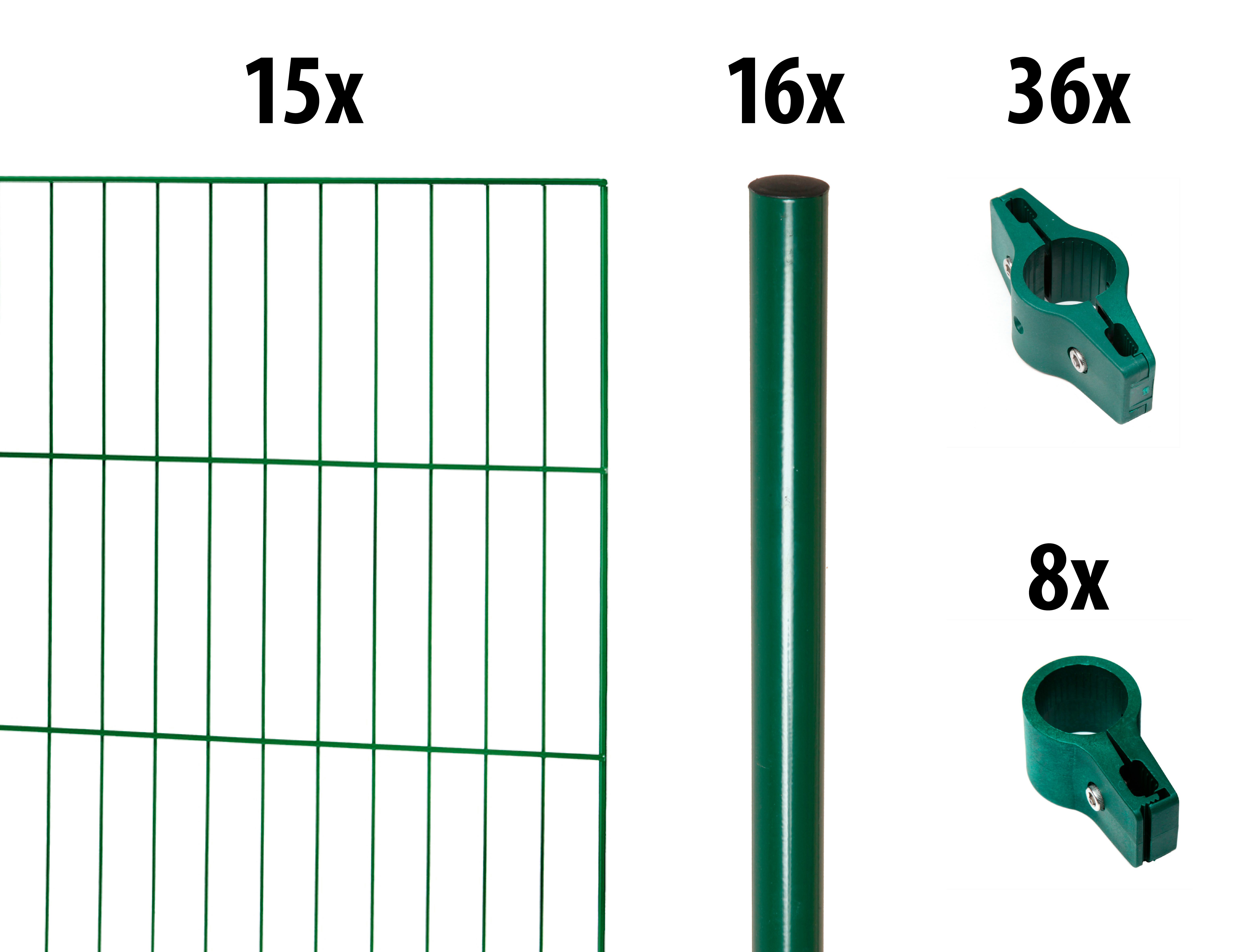 GARDEN 'N' MORE Einstabmattenzaun mit Rundpfosten, (Set), 15 Elemente für 30 m, LxH: 200 x 150 cm, mit 16 Pfosten