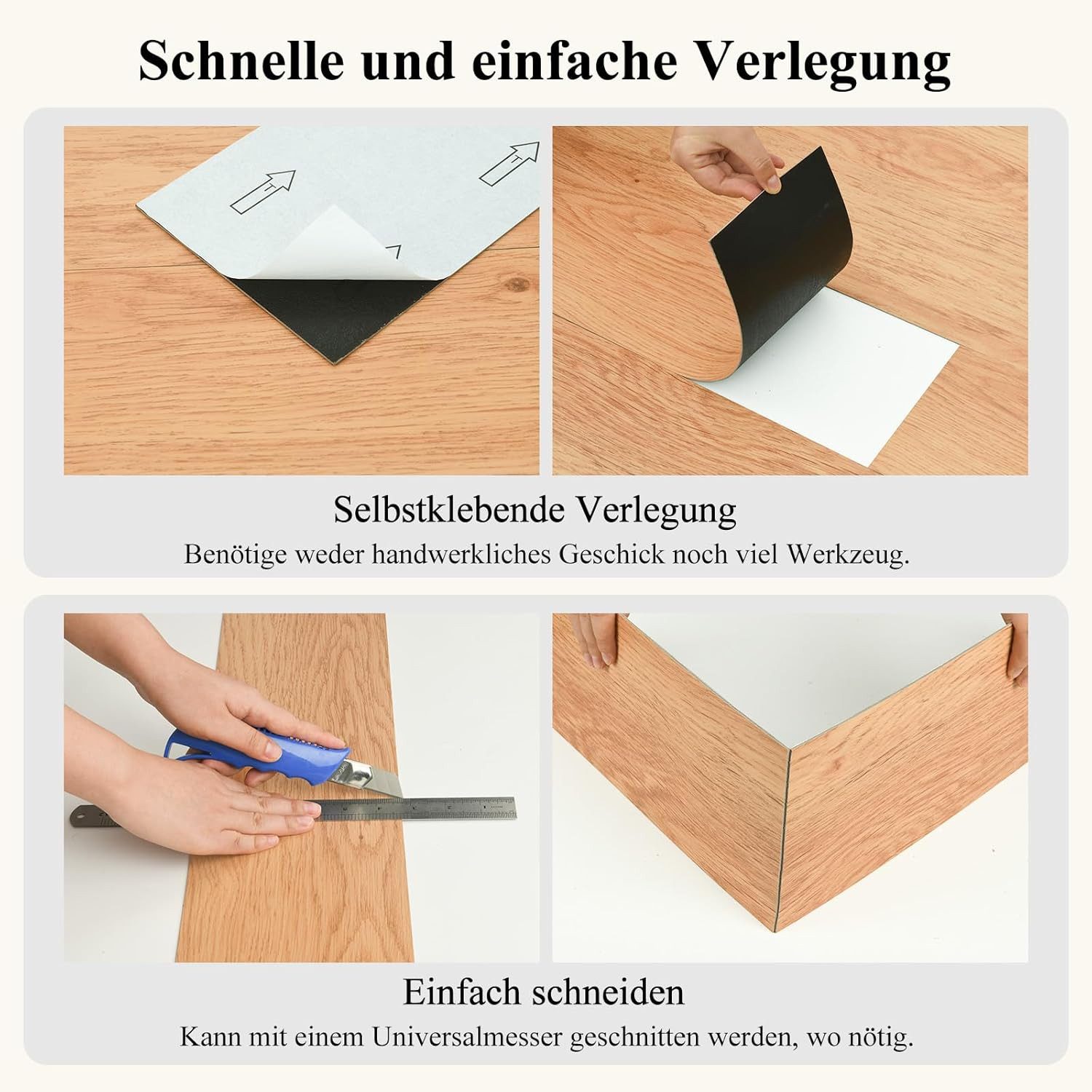 BlingBin Vinylboden 18/36pcs Vinyllaminat PVC Teppichboden Bodenbelag Vinyl-Designboden, fast auf jeder Oberfläche anwendbar, 36er Set, 91.44 x 15.24 cm, Selbst – Bild 5 von 5
