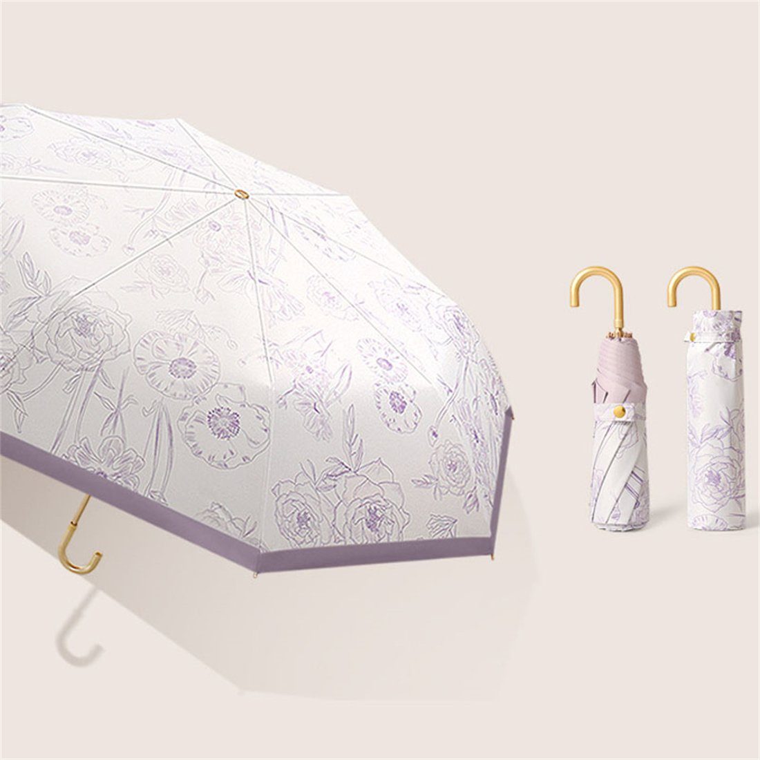 UV-Faltschirm,gebogener Hakenschirm,Blumenmuster-Regenschirm,regenfest DÖRÖY Taschenregenschirm