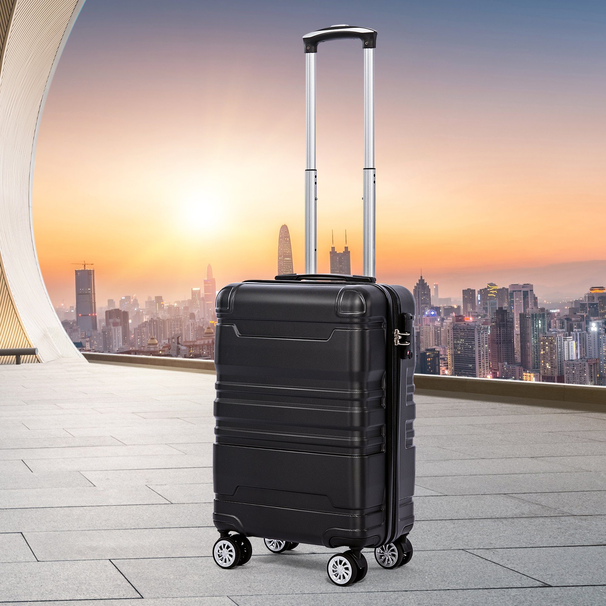 GLIESE Koffer mit TSA-Schloss und Schwenkrollen, 35x21x55 cm Schwarz