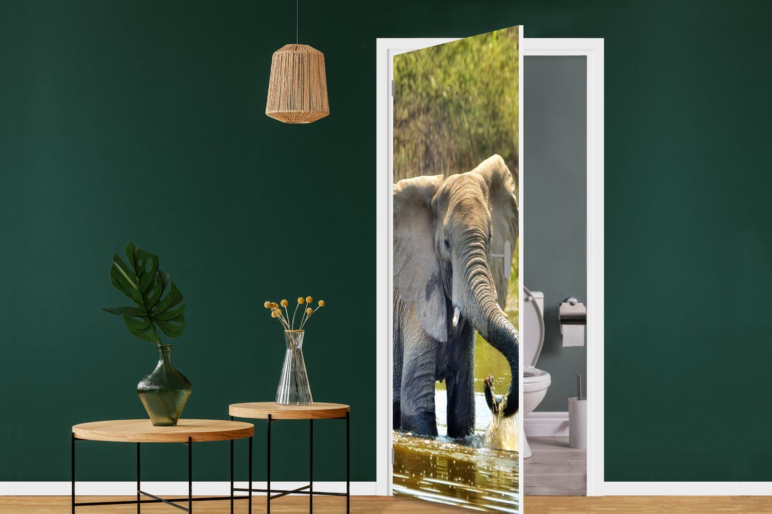 Elefant bedruckt, Natur, Wasser 75x205 Türtapete Tiere - Matt, MuchoWow - Fototapete St), Tür, Türaufkleber, für (1 cm -