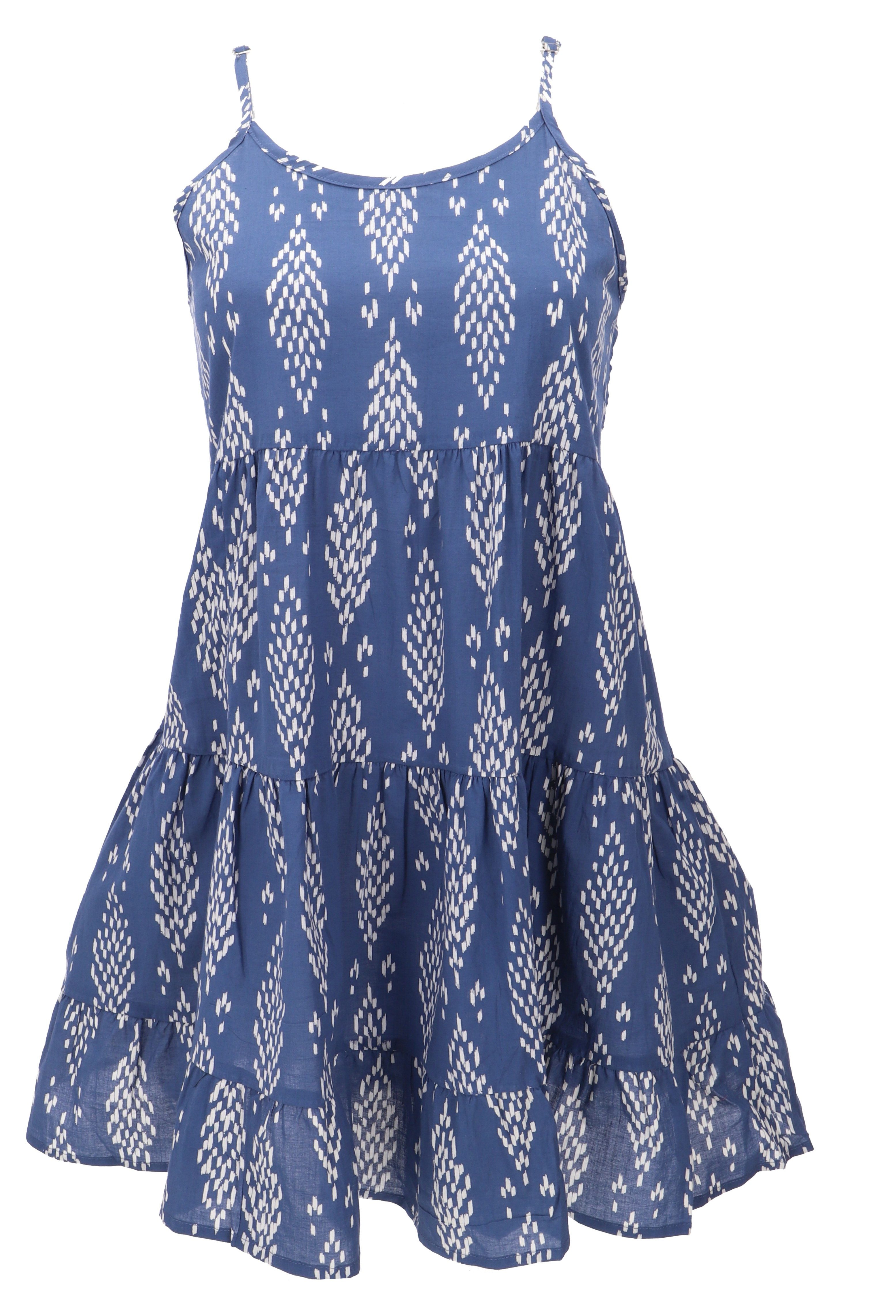Guru-Shop Midikleid Boho Minikleid, Stufenkleid, Hängerchen - blau alternative Bekleidung